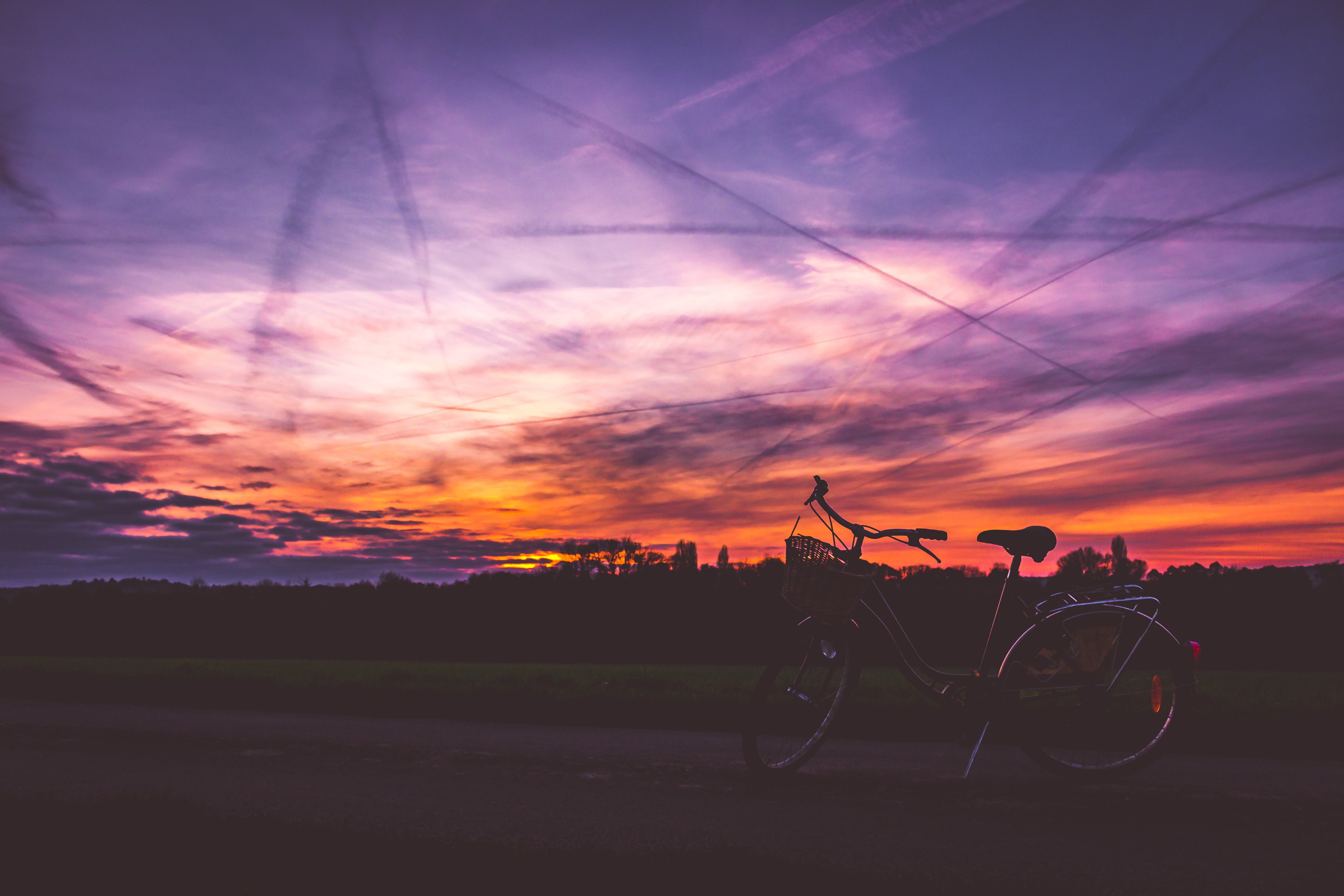 Free download wallpaper Sky, Dark, Bicycle, Sunset, Road on your PC desktop