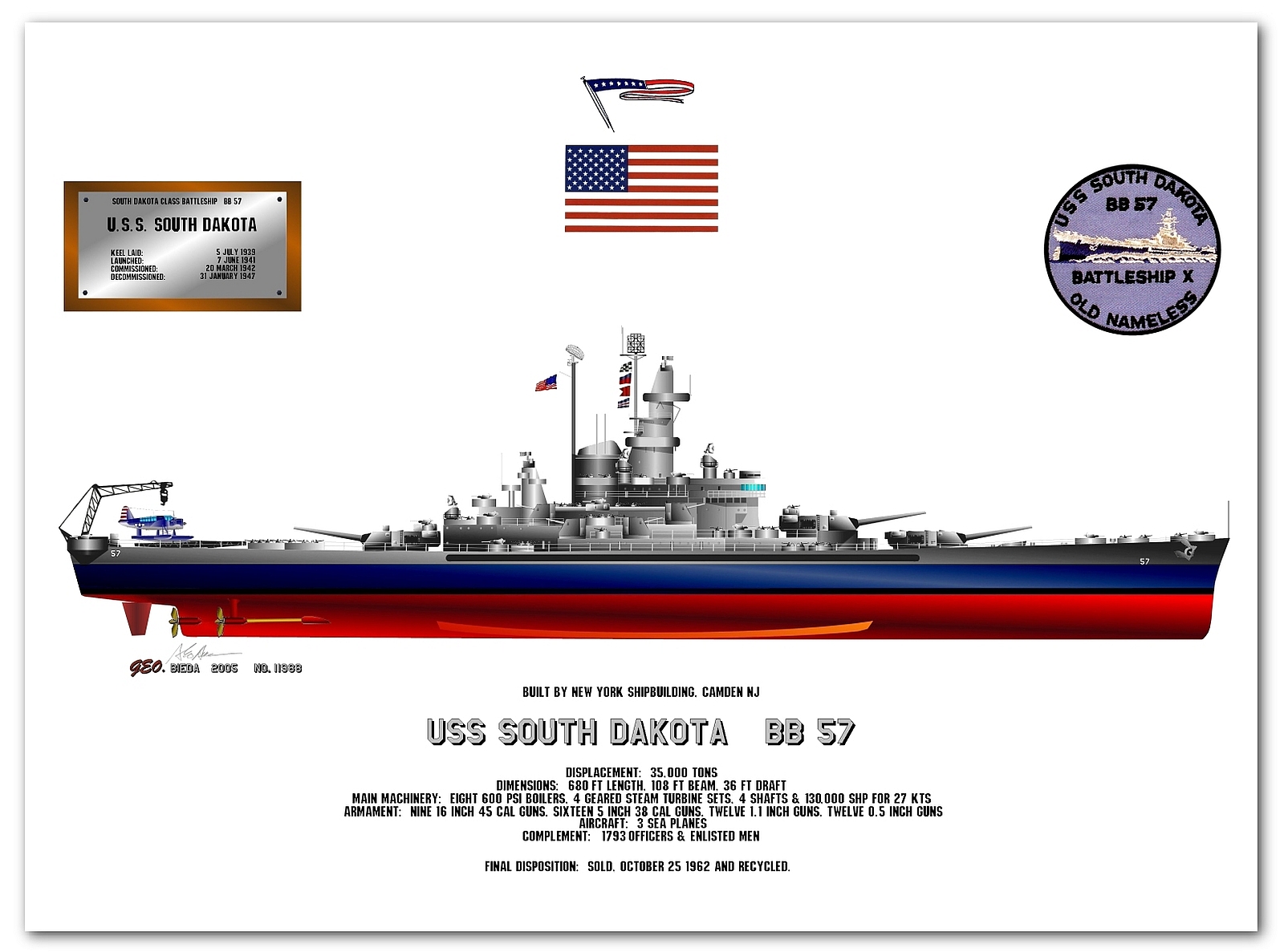 Популярные заставки и фоны Военный Корабль Сша Южная Дакота (Bb 57) на компьютер