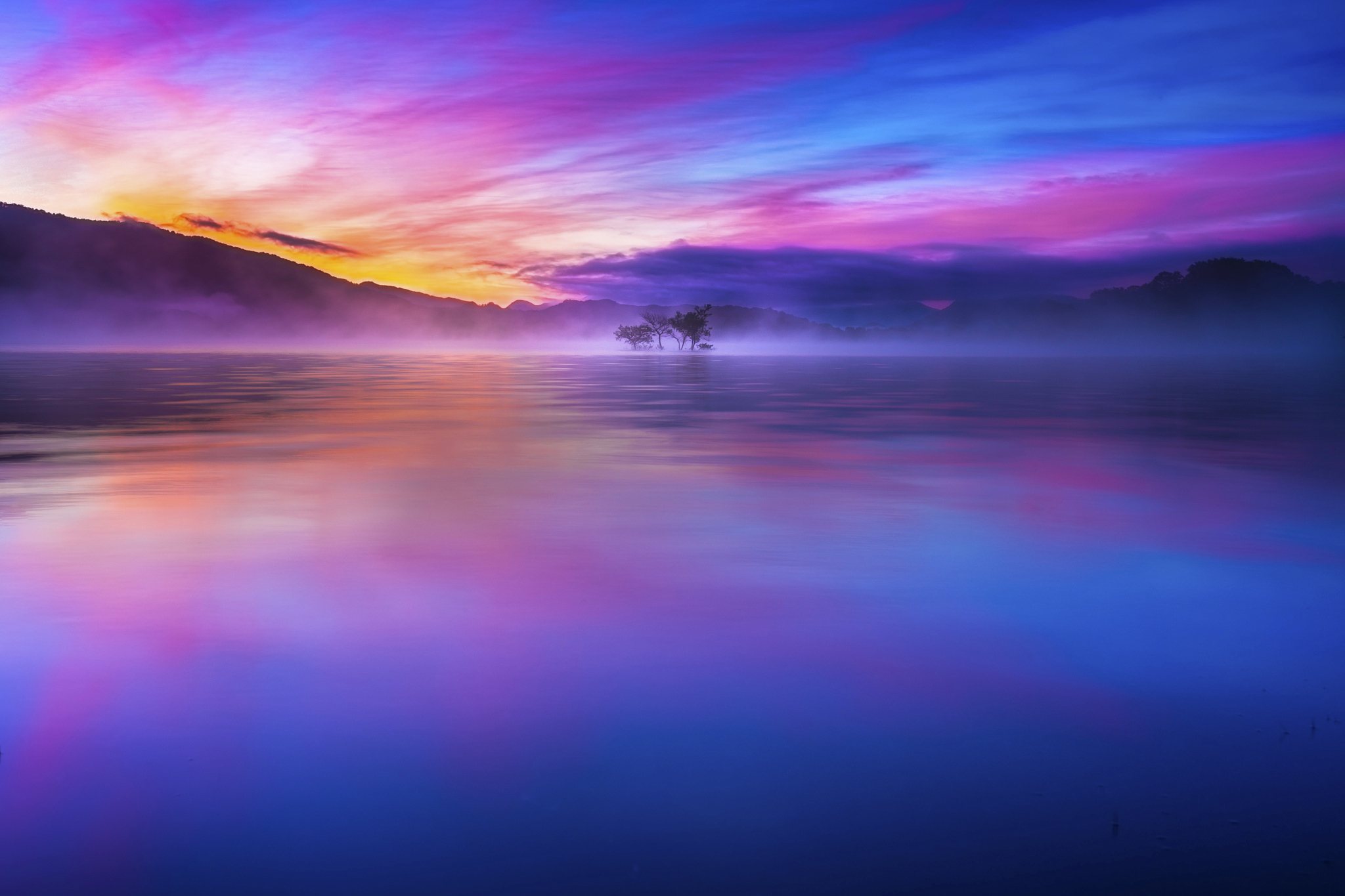 Laden Sie das Natur, Seen, See, Sonnenaufgang, Gebirge, Japan, Wolke, Szene, Erde/natur, Spiegelung-Bild kostenlos auf Ihren PC-Desktop herunter