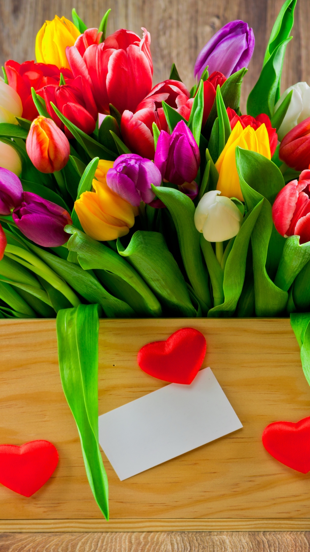 Download mobile wallpaper Flower, Heart, Tulip, Yellow Flower, White Flower, Purple Flower, Red Flower, Man Made for free.