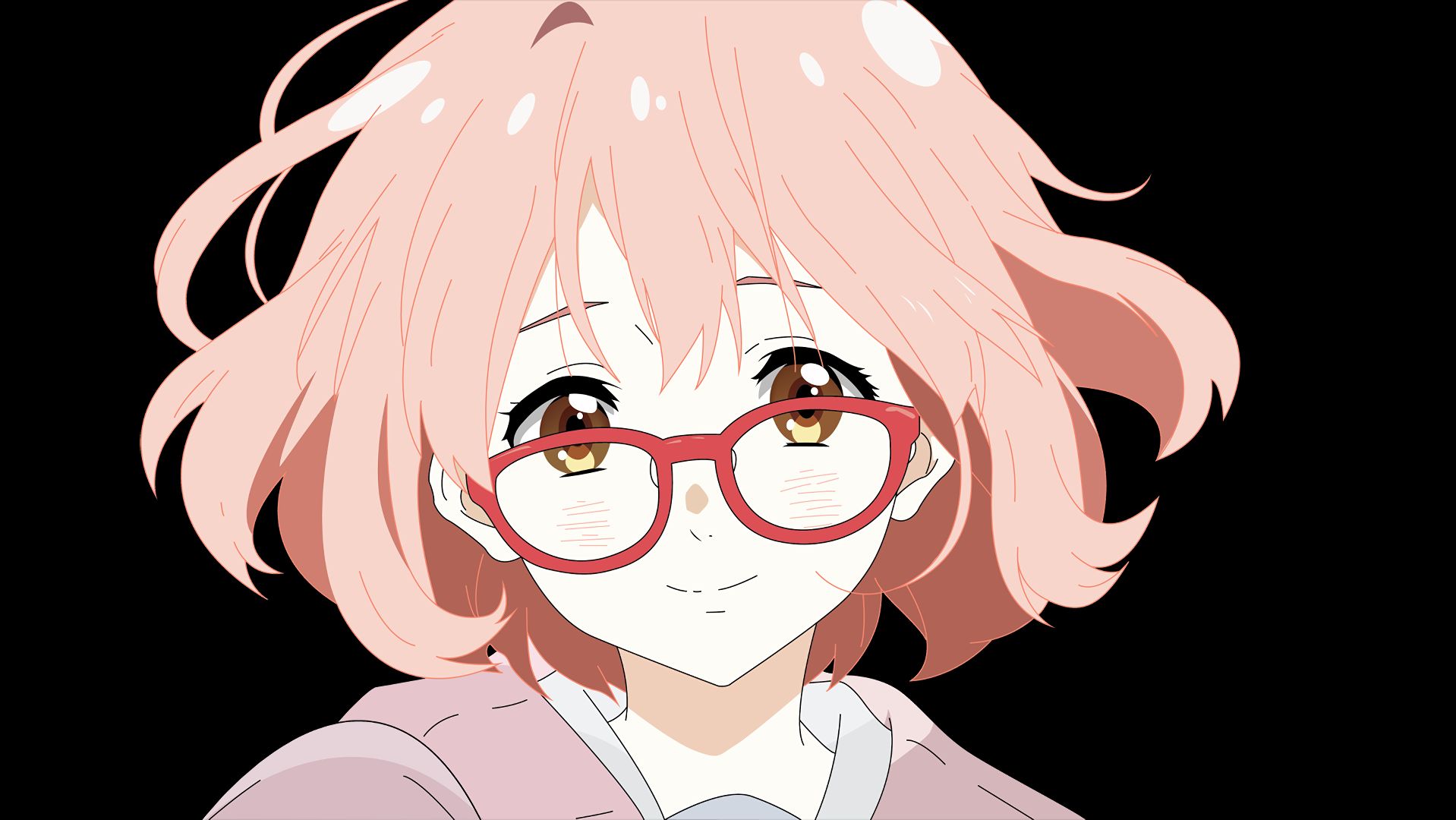 Free download wallpaper Anime, Glasses, Face, Yellow Eyes, Pink Hair, Blush, Short Hair, Mirai Kuriyama, Beyond The Boundary on your PC desktop