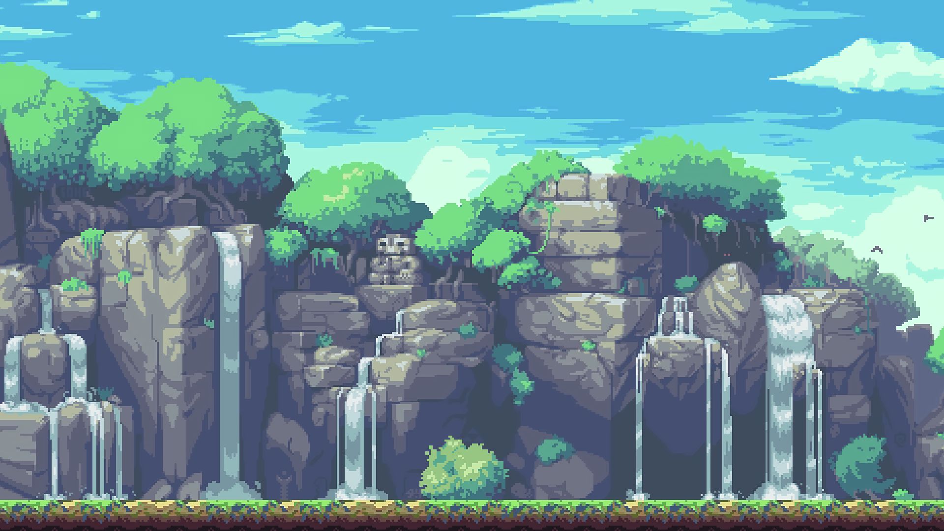 Download mobile wallpaper Mountain, Waterfall, Artistic, Pixel Art for free.