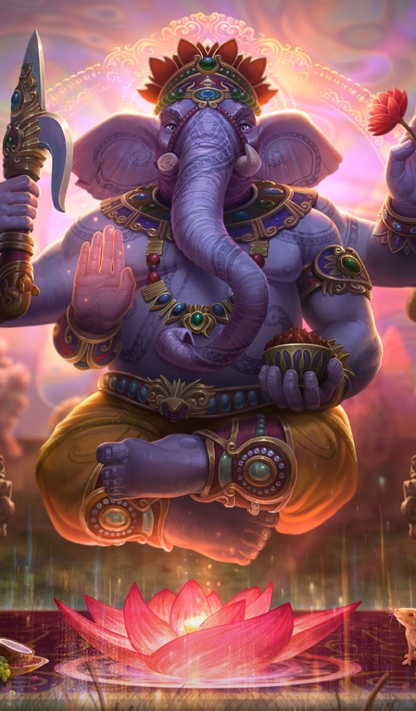 god, ganesha (smite), elephant, lotus, video game, smite Full HD