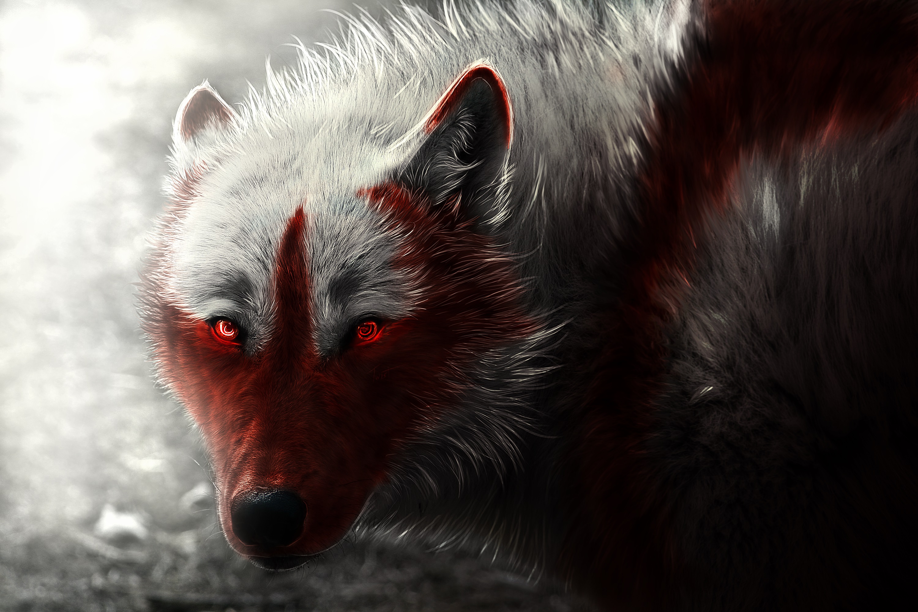 PCデスクトップにファンタジー, 狼, 赤い目, 見詰める, ファンタジー動物画像を無料でダウンロード