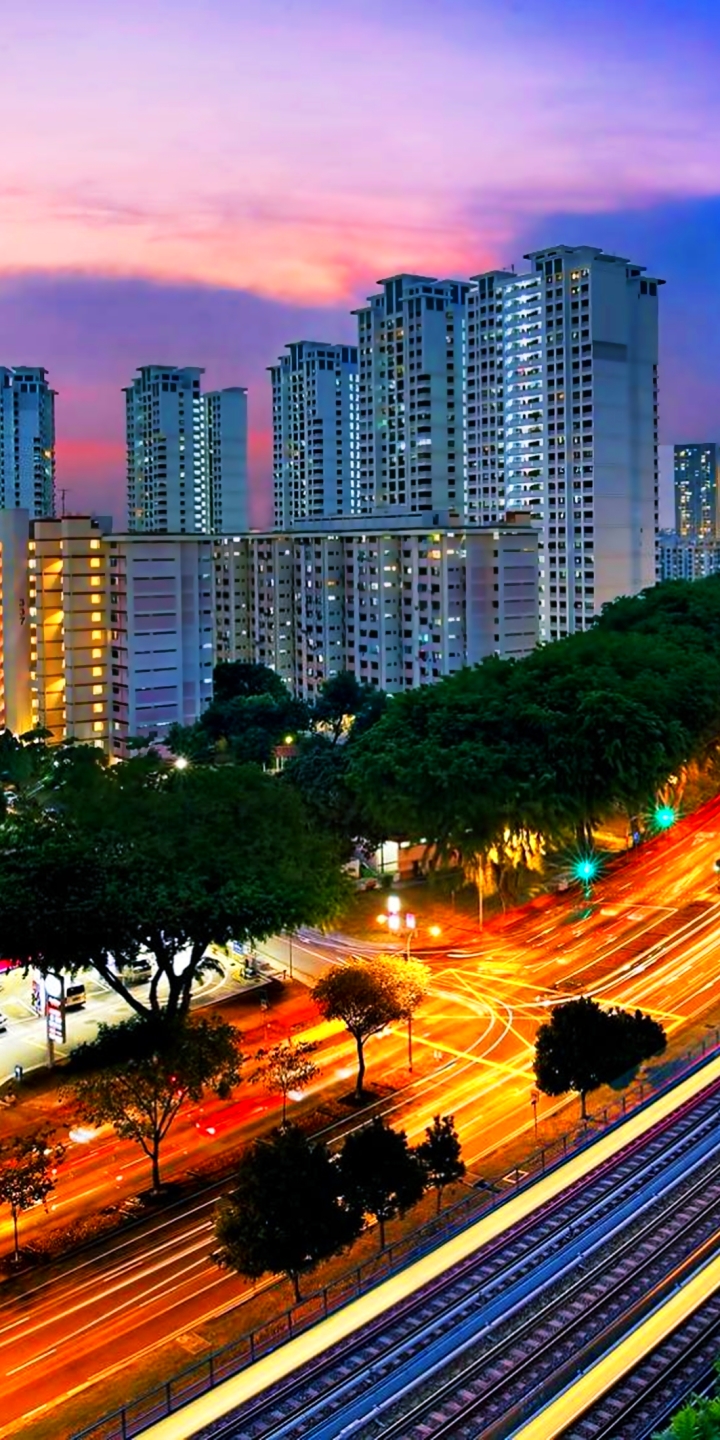 無料モバイル壁紙都市, 日没, 街, 超高層ビル, 建物, シンガポール, 夜, マンメイドをダウンロードします。