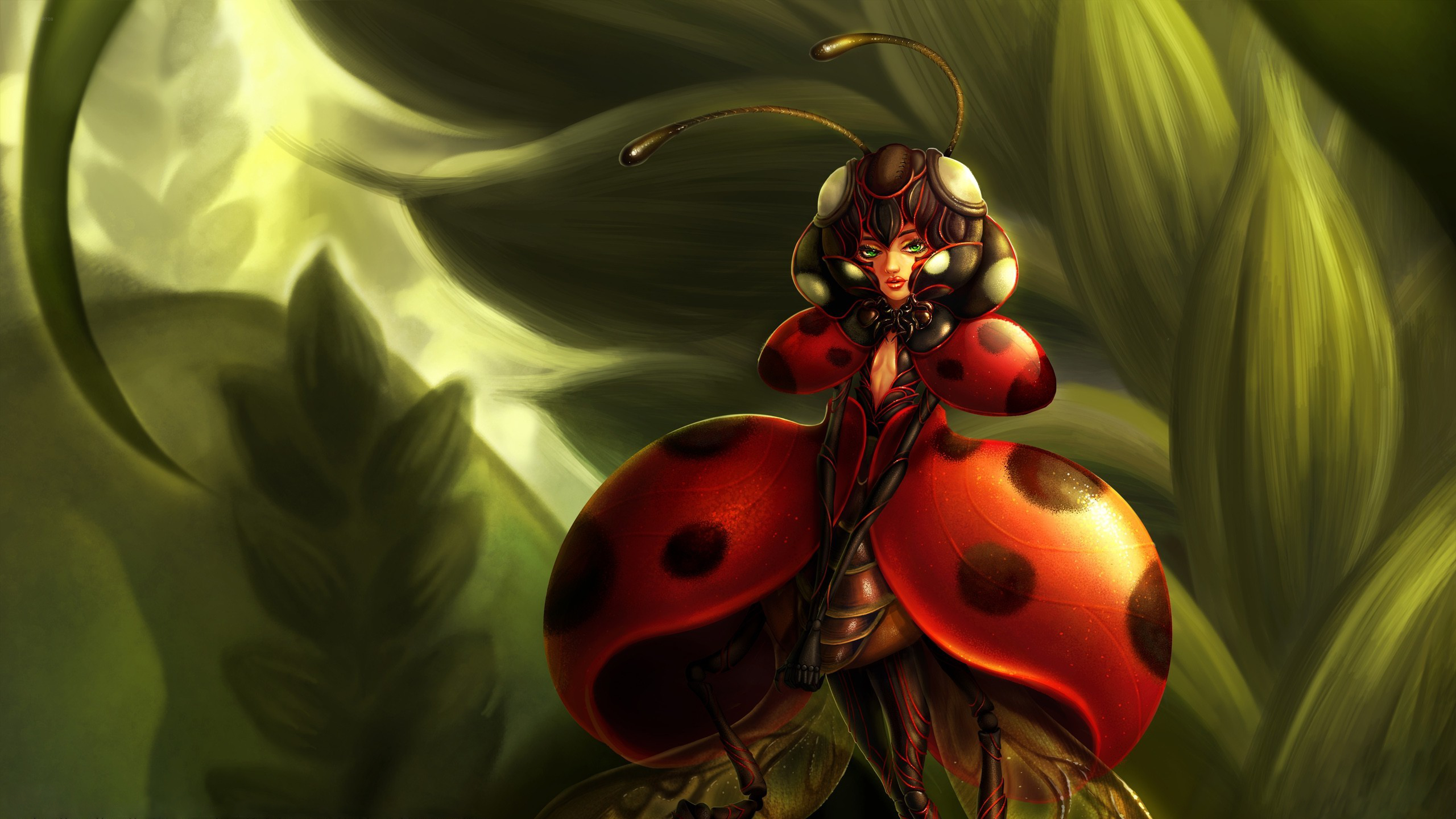 fantasy, creature, bug, ladybug, leaf HD wallpaper