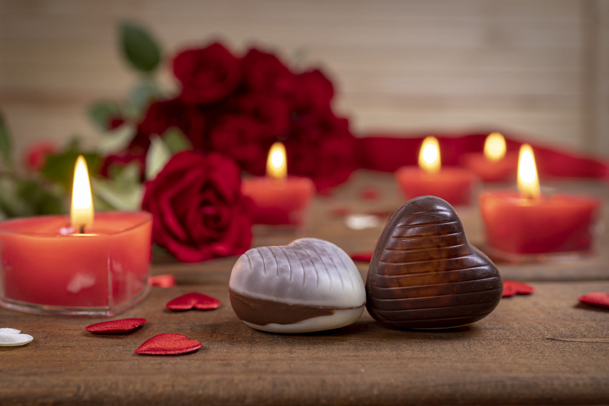 Скачать обои бесплатно Шоколад, Любовь, Свеча, День Святого Валентина, Праздничные картинка на рабочий стол ПК