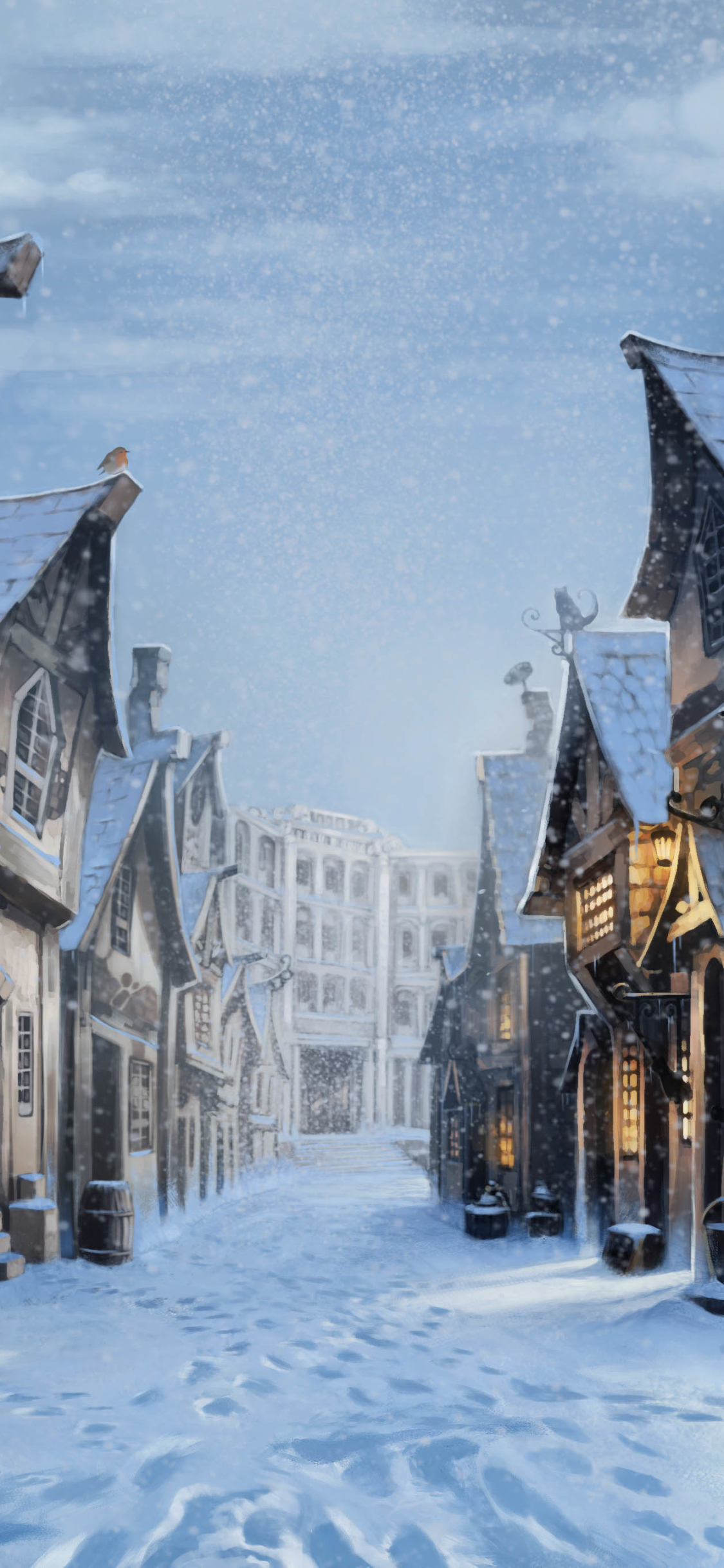Download mobile wallpaper Winter, Snow, Harry Potter, House, Artistic, Diagon Alley for free.