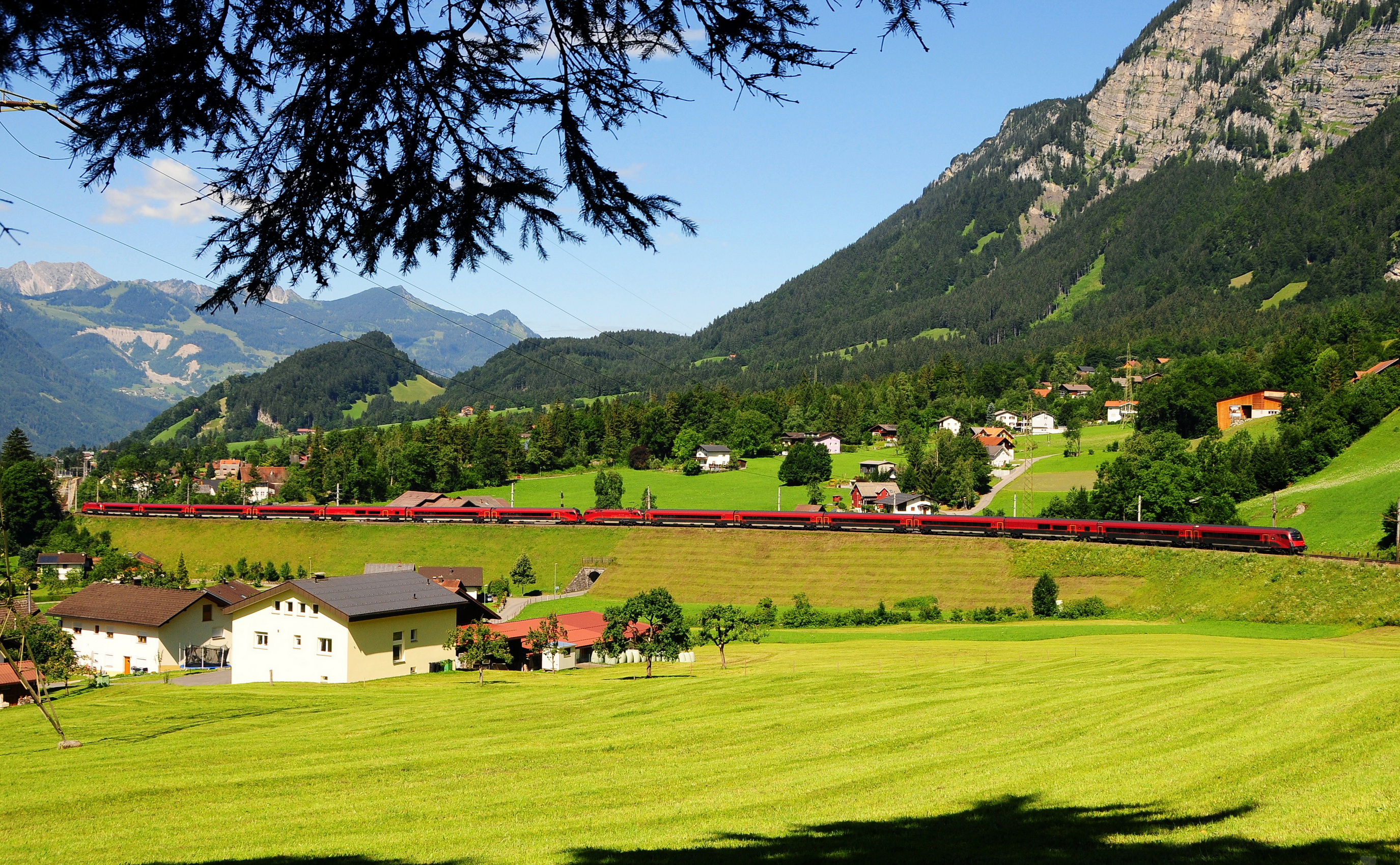 austria, nature, trees, grass, mountains HD wallpaper