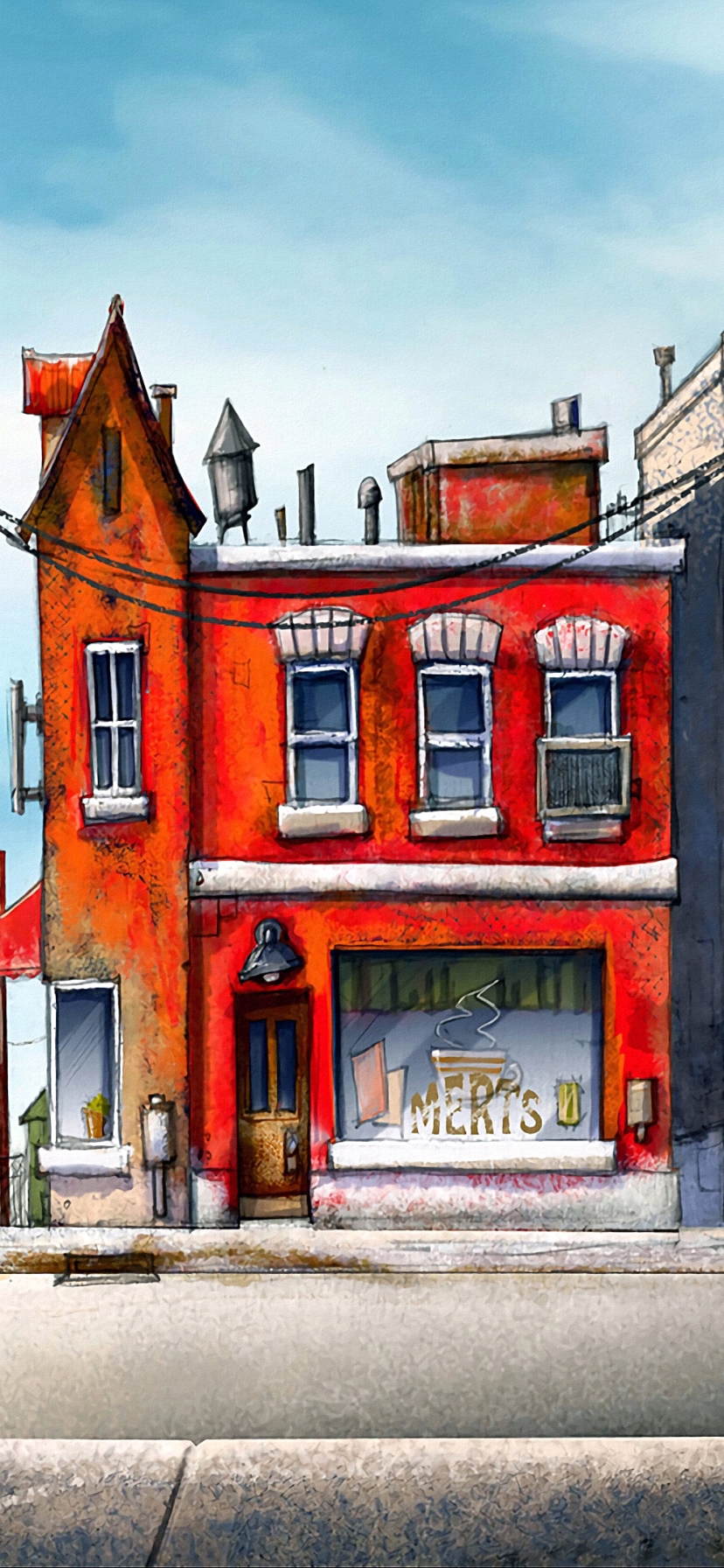 Download mobile wallpaper Building, Painting, Street, Artistic for free.