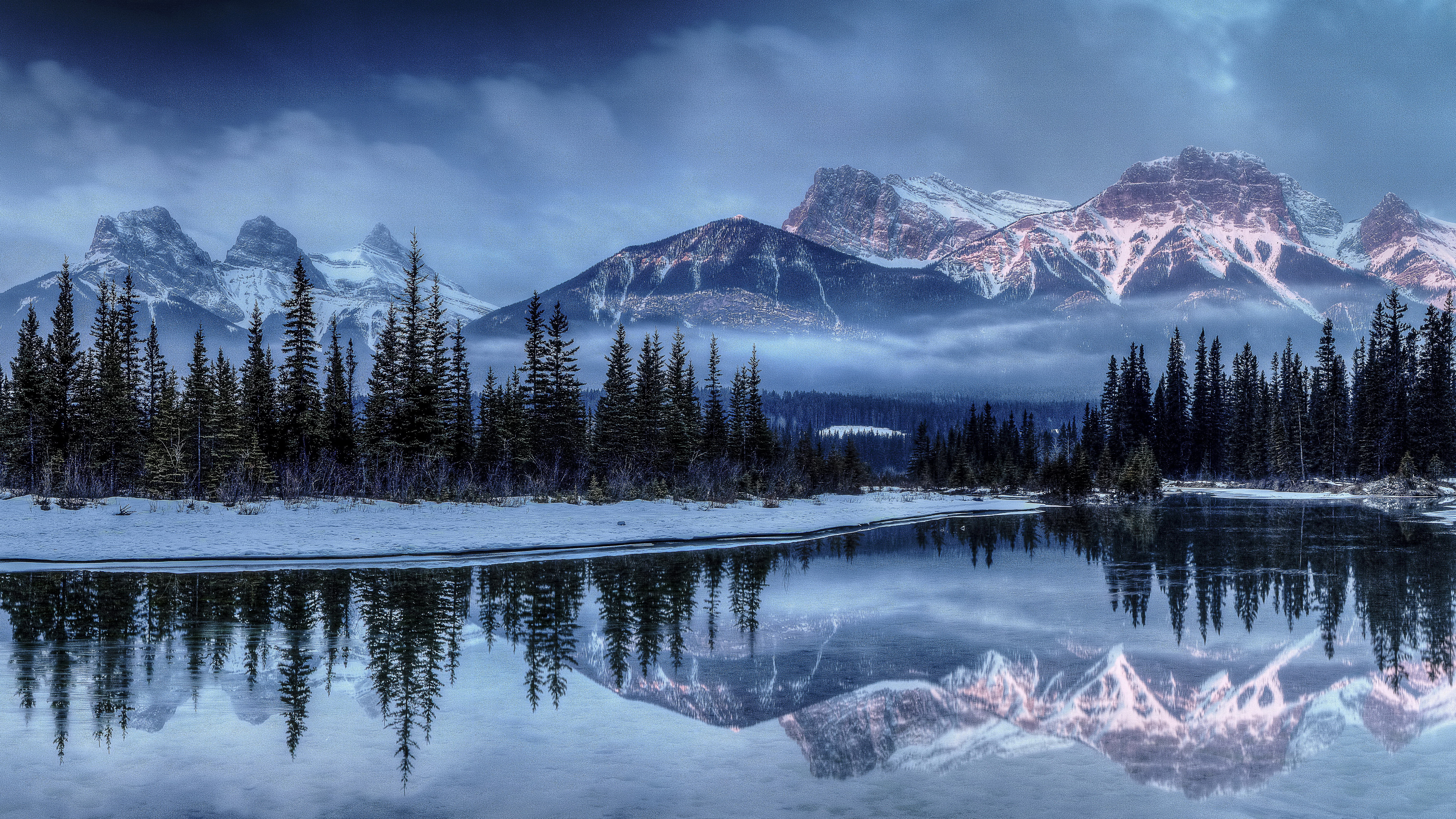Free download wallpaper Landscape, Winter, Mountains, Snow, Mountain, Lake, Reflection, Forest, Earth on your PC desktop