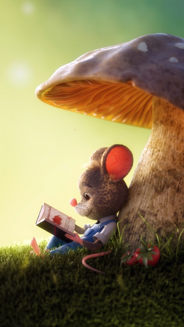 Download mobile wallpaper Fantasy, Animal, Mushroom, Mouse, Reading, Fantasy Animals for free.