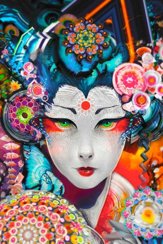 Download mobile wallpaper Colorful, Artistic, Geisha for free.