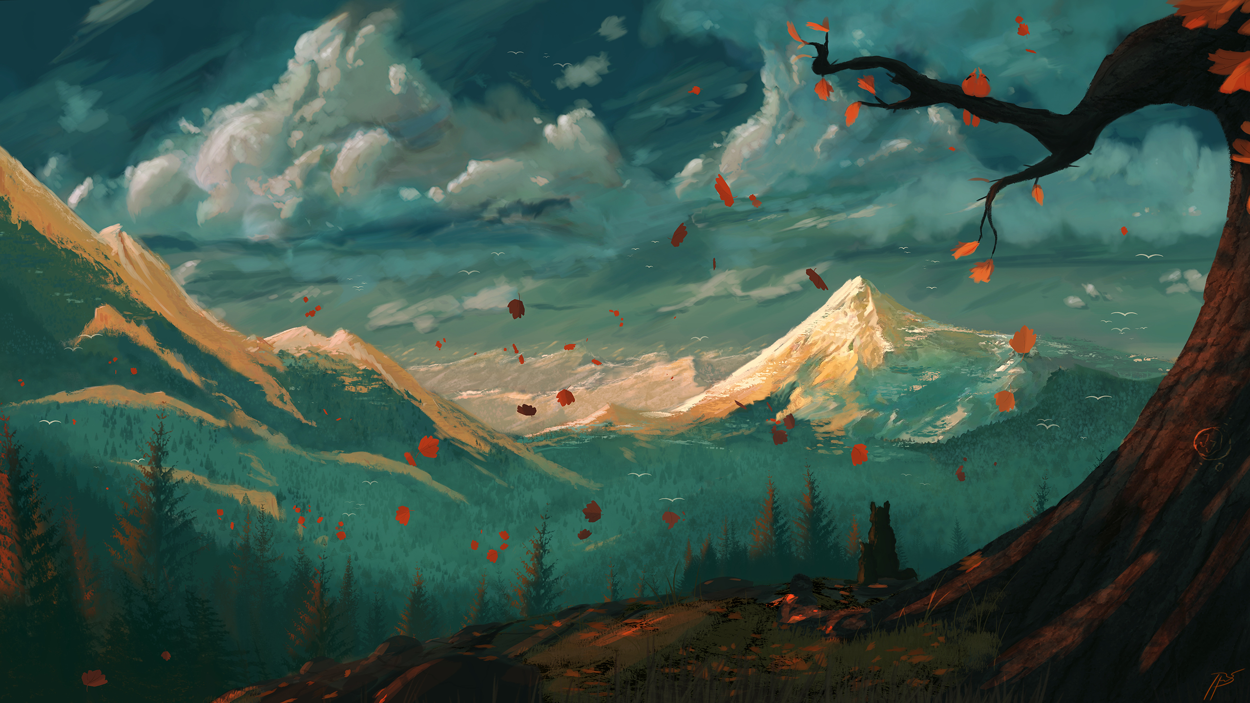Free download wallpaper Landscape, Nature, Fantasy, Mountain, Wolf on your PC desktop