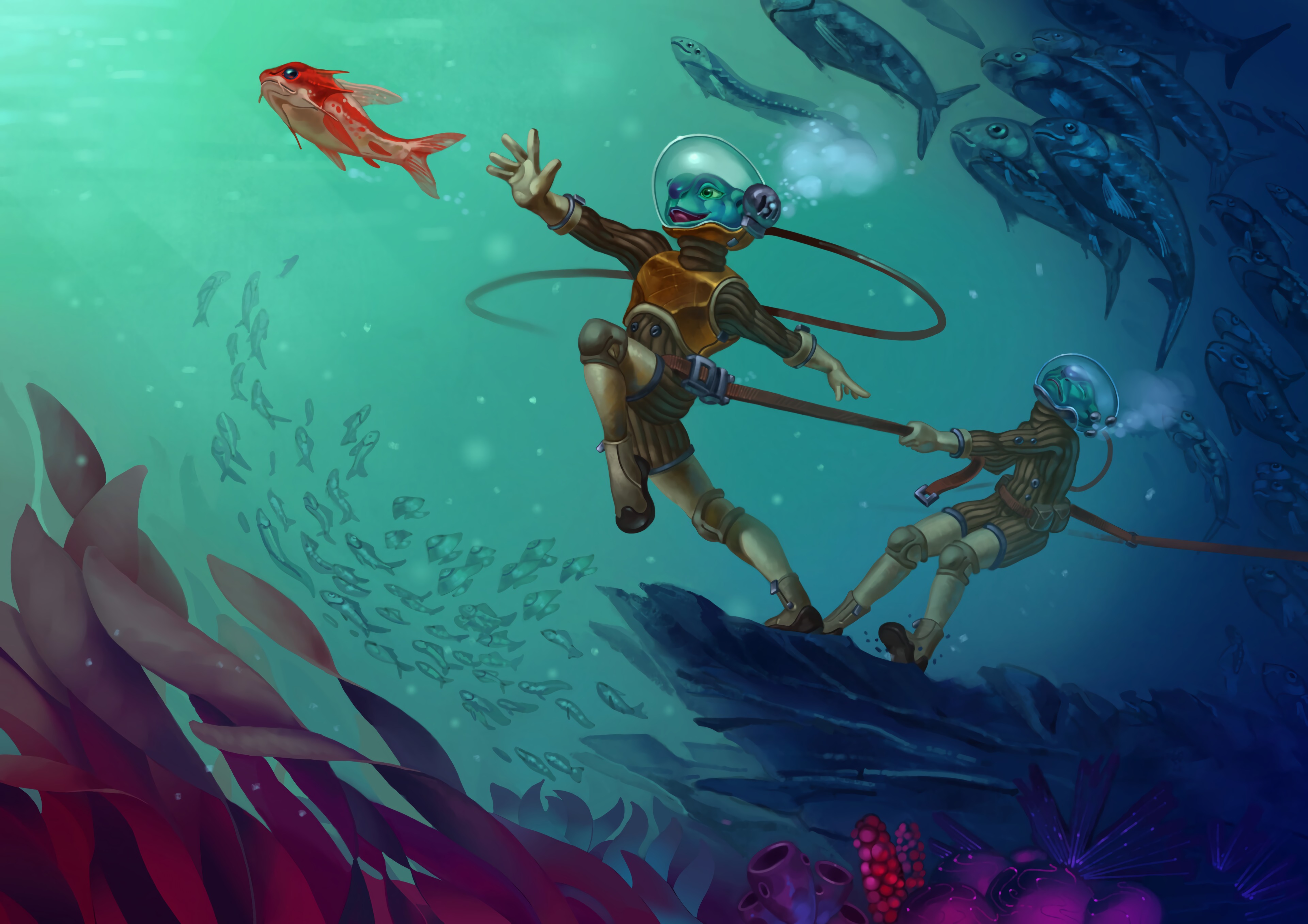 art, underwater world, being, creature, scuba, aqualung