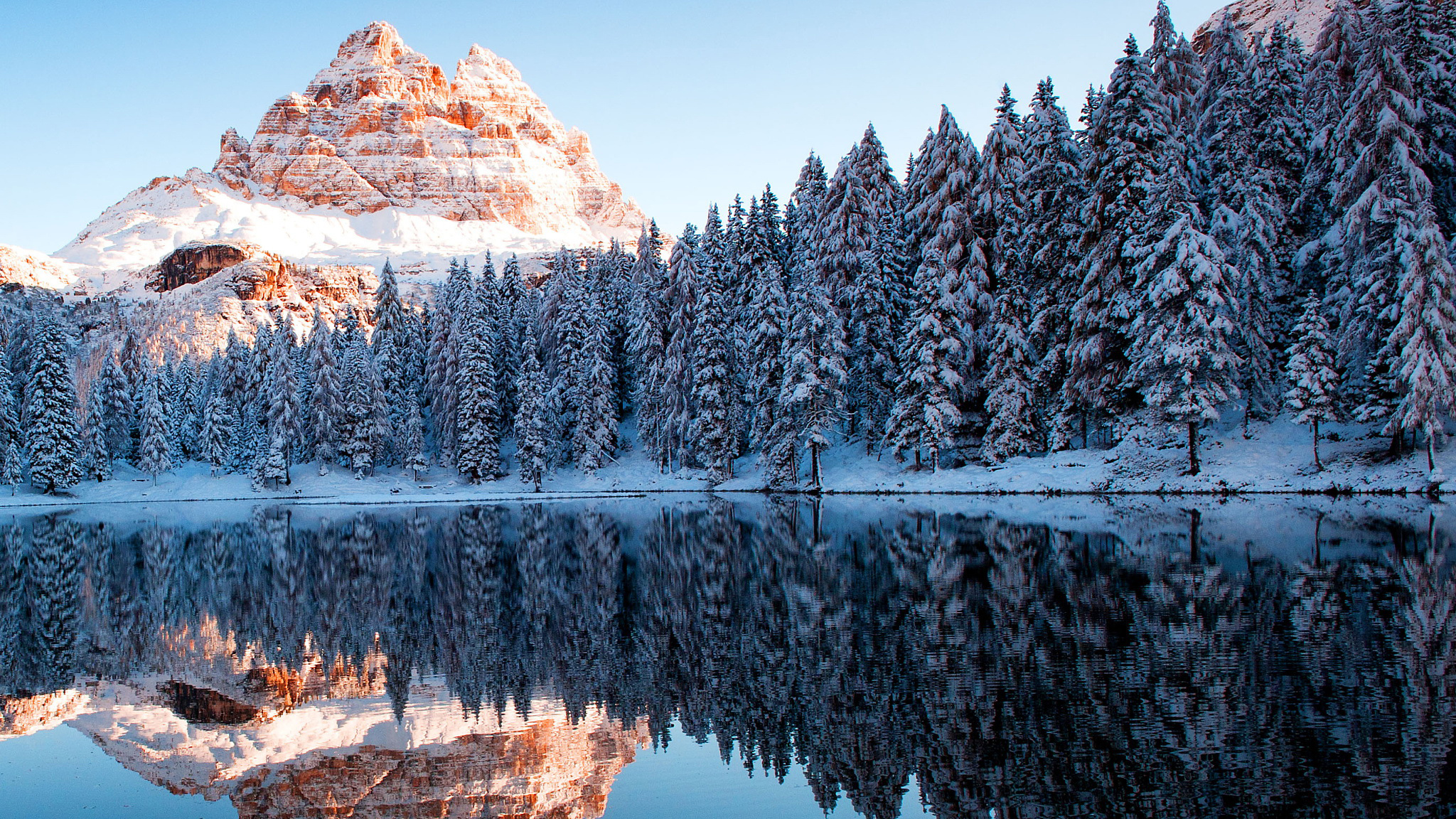 Laden Sie das Winter, Schnee, See, Wald, Baum, Gebirge, Erde/natur, Spiegelung-Bild kostenlos auf Ihren PC-Desktop herunter