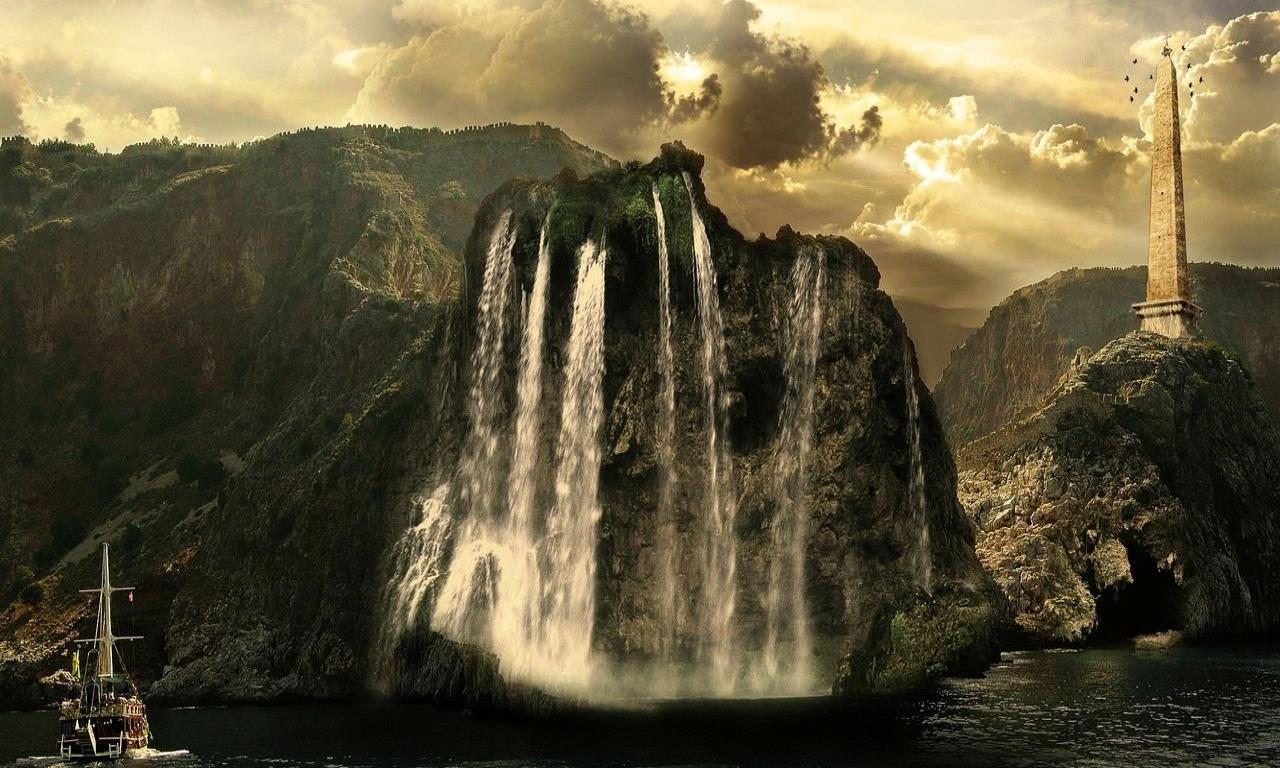 Laden Sie das Fantasie, Wasserfall-Bild kostenlos auf Ihren PC-Desktop herunter