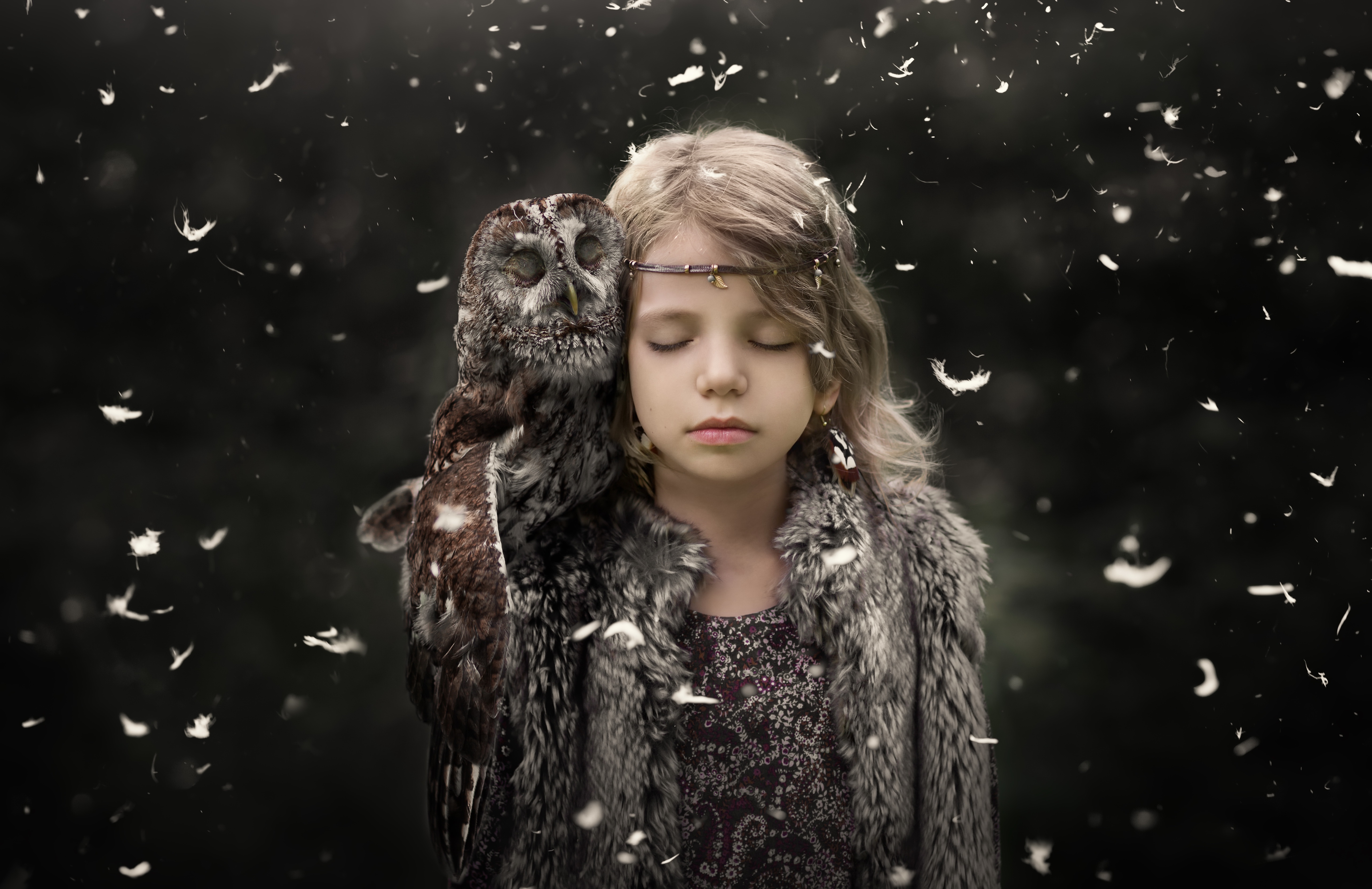 Free download wallpaper Owl, Bird, Mood, Child, Blonde, Photography, Little Girl on your PC desktop