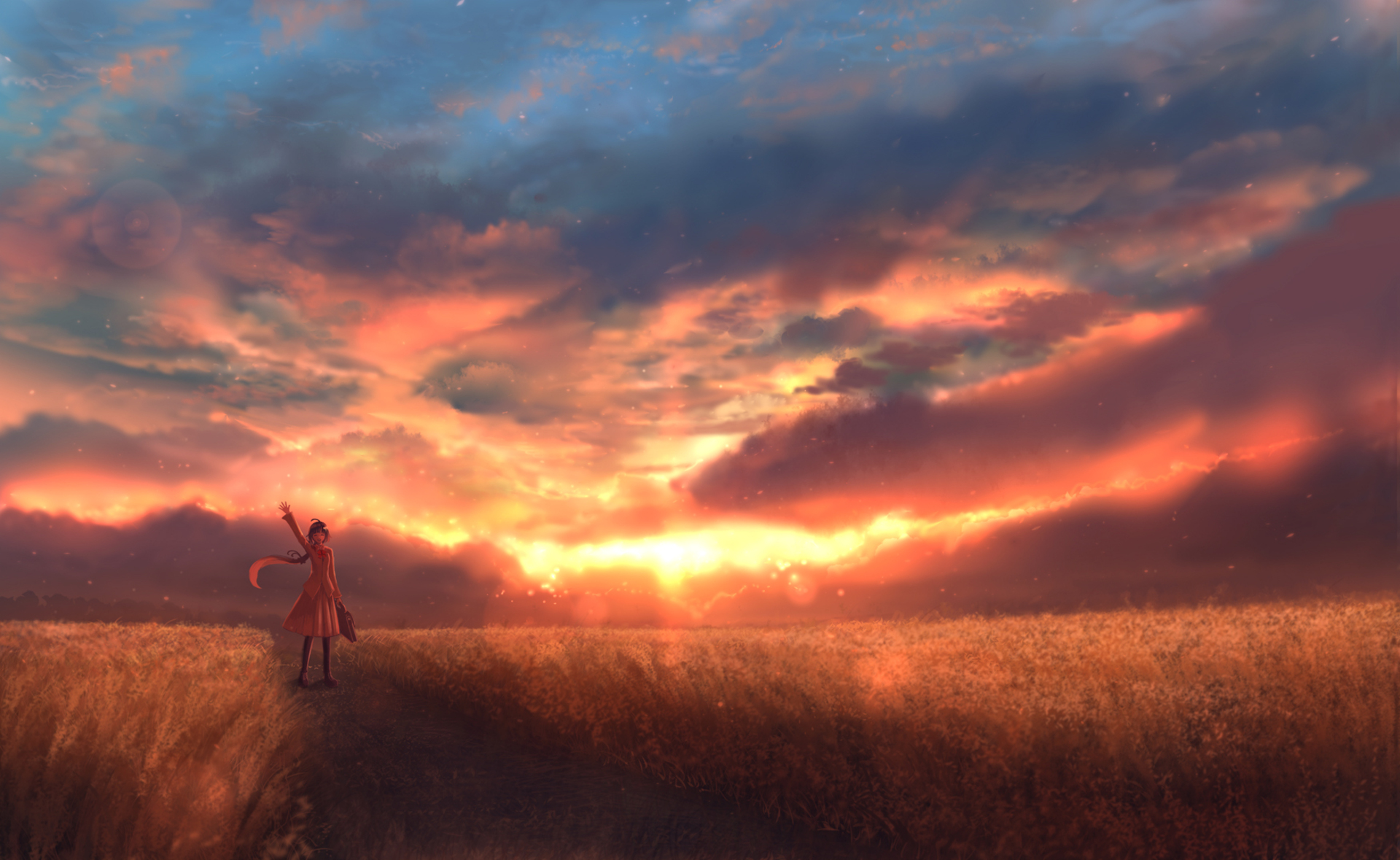 Download mobile wallpaper Anime, Sunset, Sky, Path, Original for free.