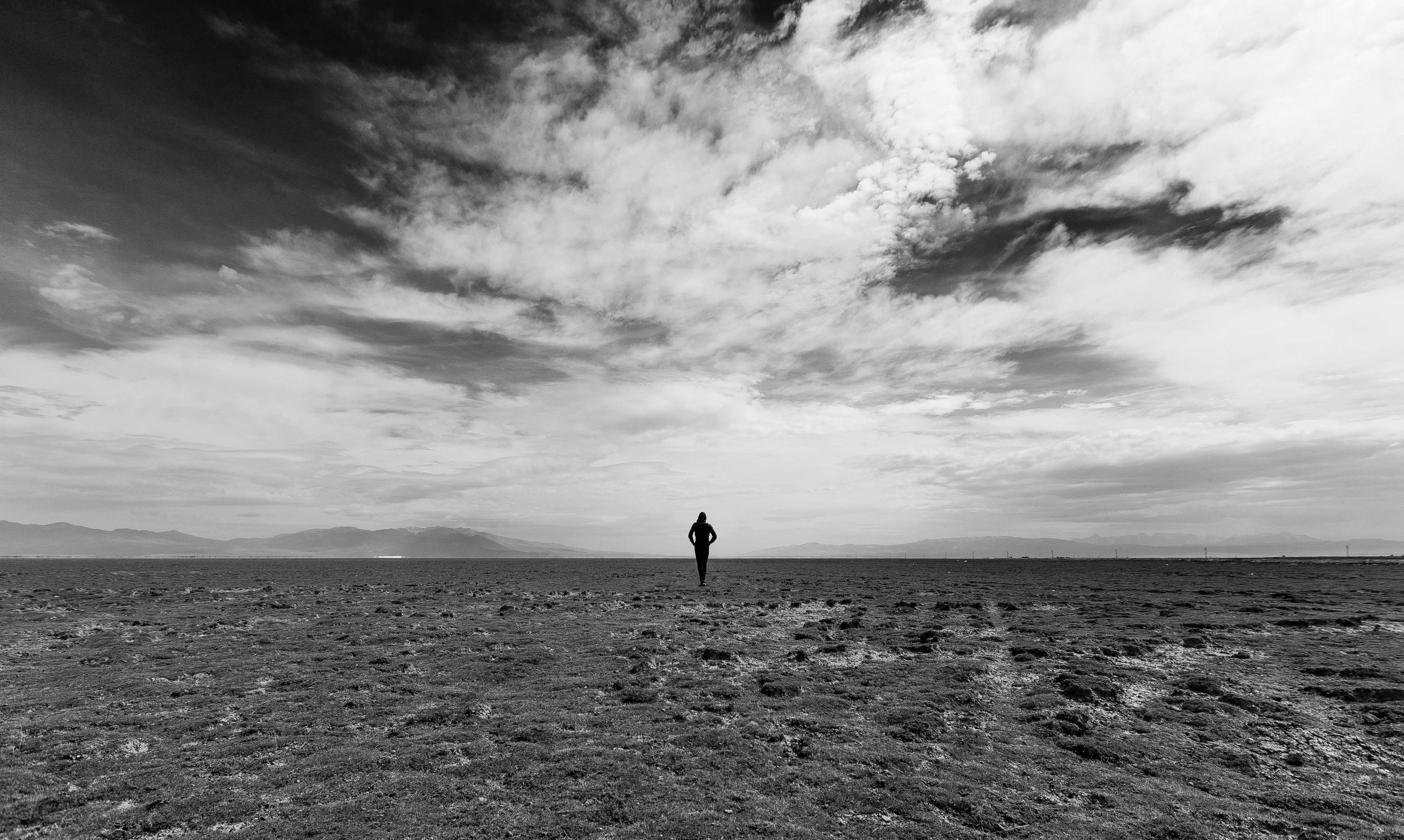 Free download wallpaper Sky, Bw, Person, Nature, Field, Human, Chb on your PC desktop
