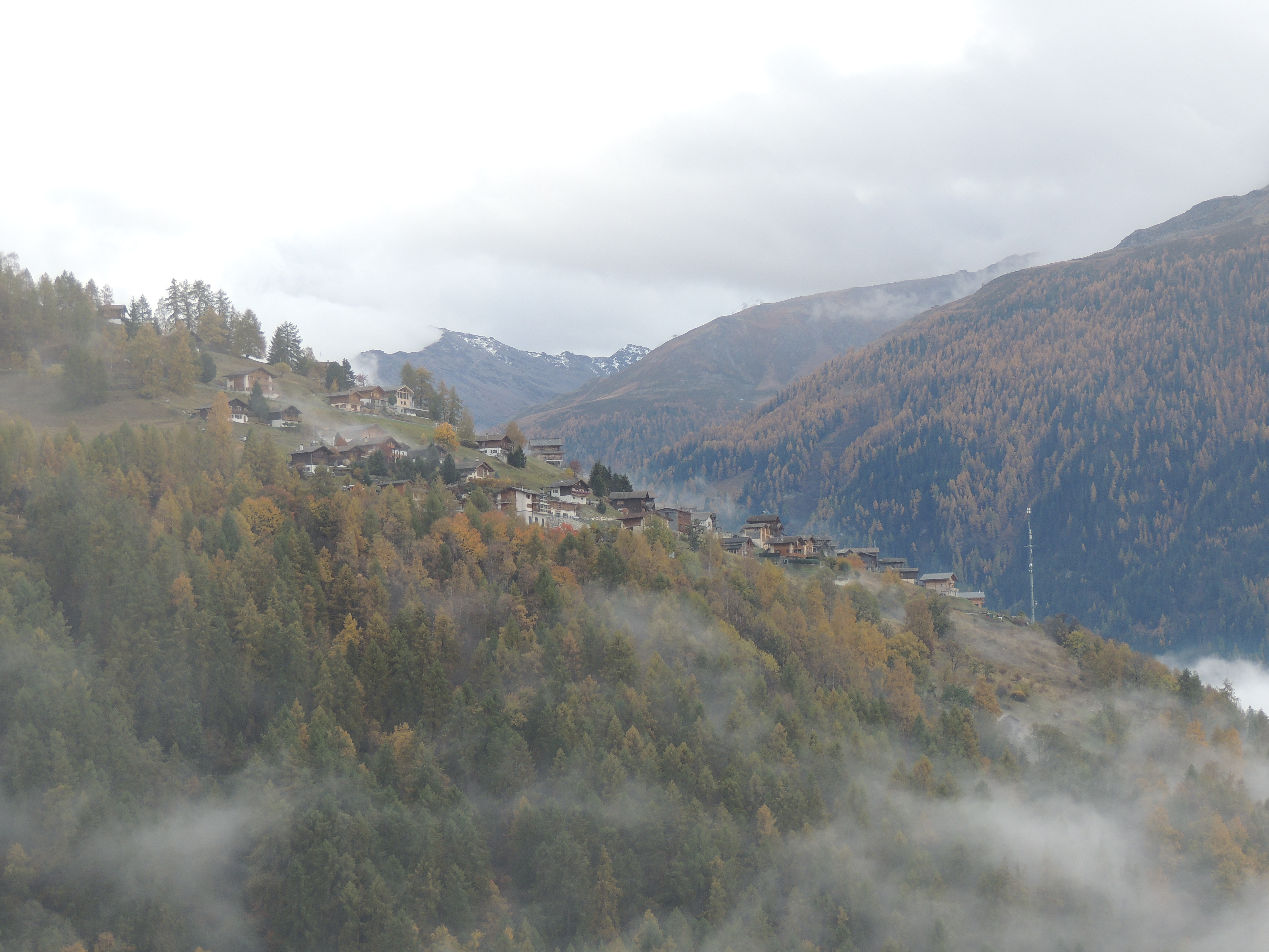 Handy-Wallpaper Herbst, Nebel, Dorf, Menschengemacht kostenlos herunterladen.