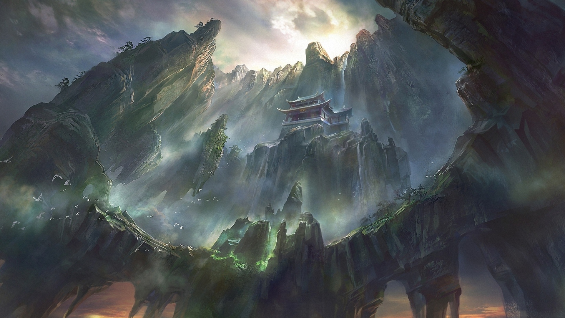 Download mobile wallpaper Fantasy, Cliff, Temple for free.