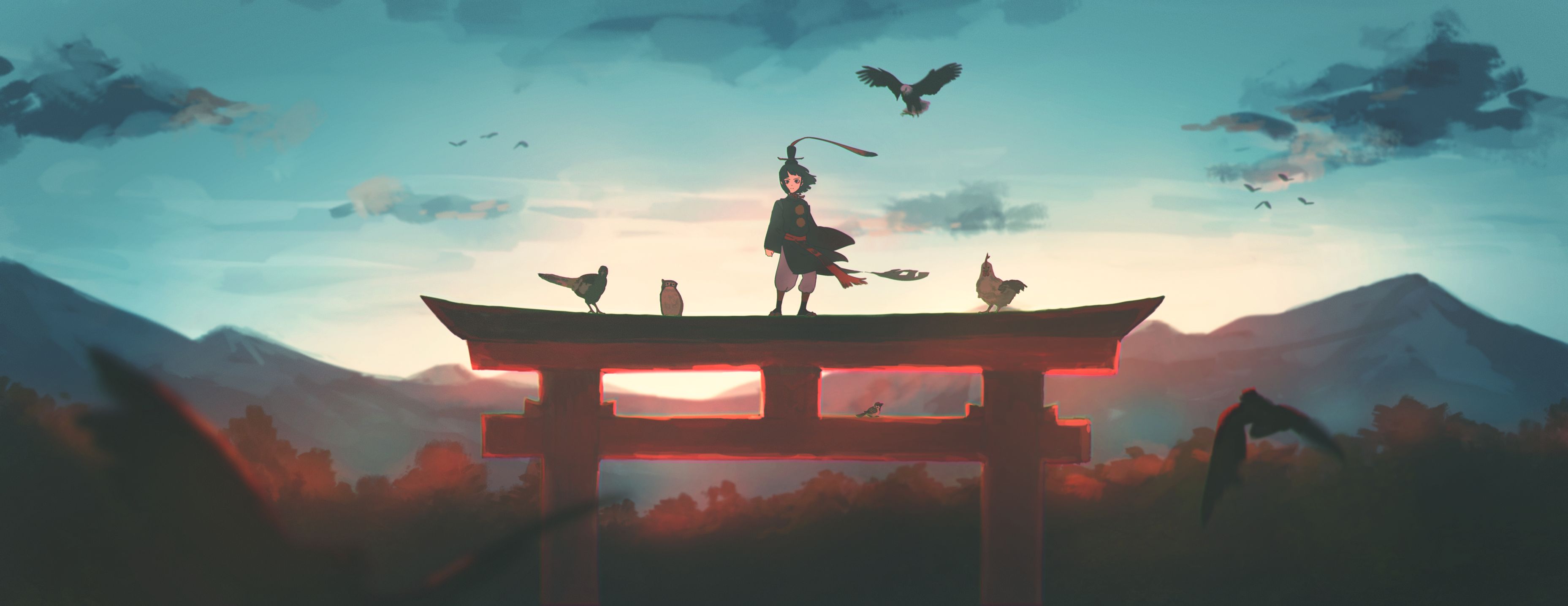 Free download wallpaper Anime, Boy, Torii on your PC desktop