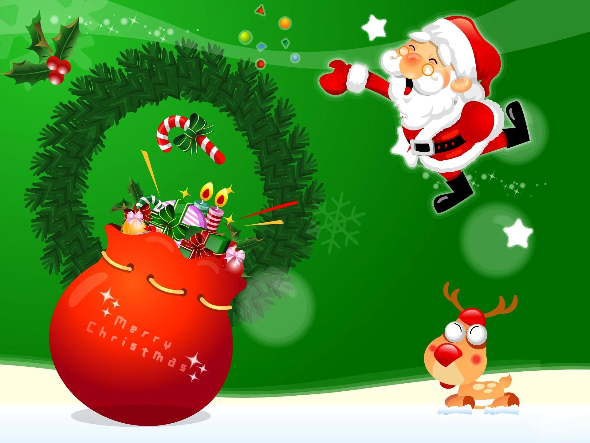 Скачать картинку Рождество, Зеленый, Украшение, Санта Клаус, Праздничные, Северный Олень в телефон бесплатно.