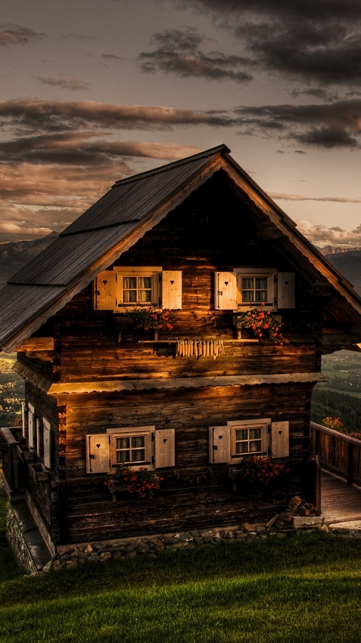 Handy-Wallpaper Landschaft, Berg, Haus, Gebirge, Hütte, Menschengemacht kostenlos herunterladen.