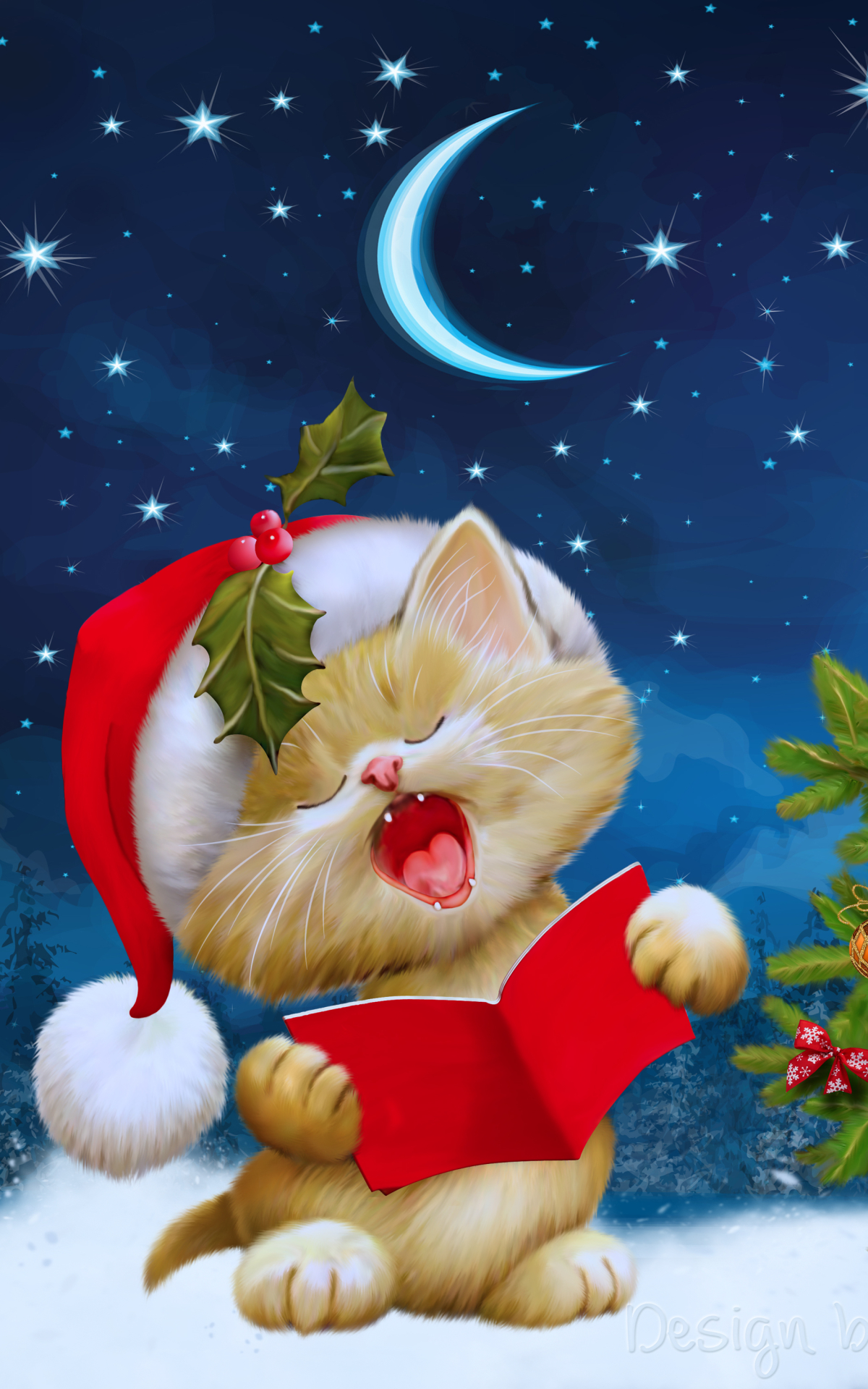 Descarga gratuita de fondo de pantalla para móvil de Navidad, Gato, Día Festivo, Adornos De Navidad, Sombrero De Santa.