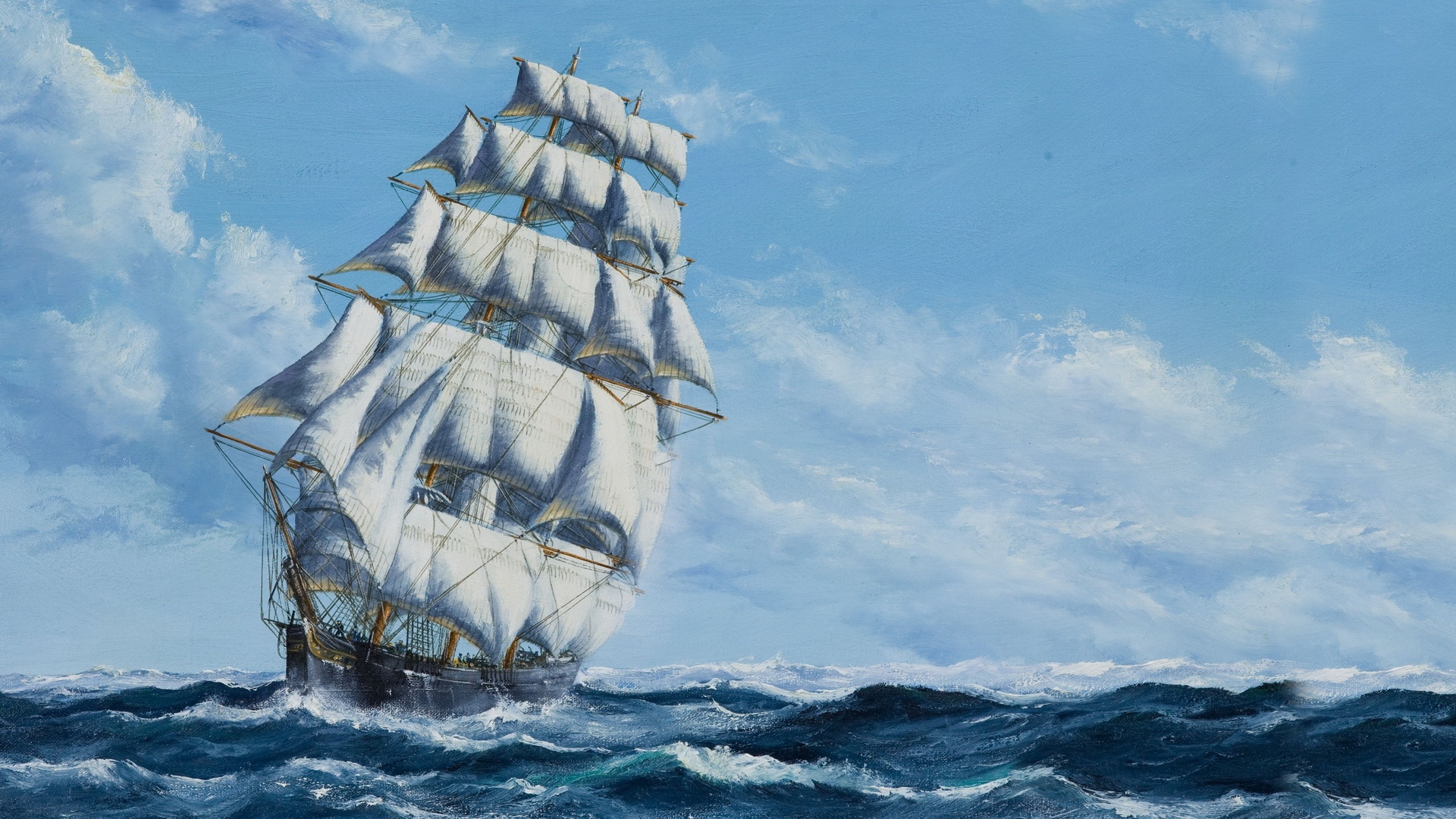 604750 завантажити картинку живопис, море, океан, художній, пригода, корабель, вода, хвиля - шпалери і заставки безкоштовно