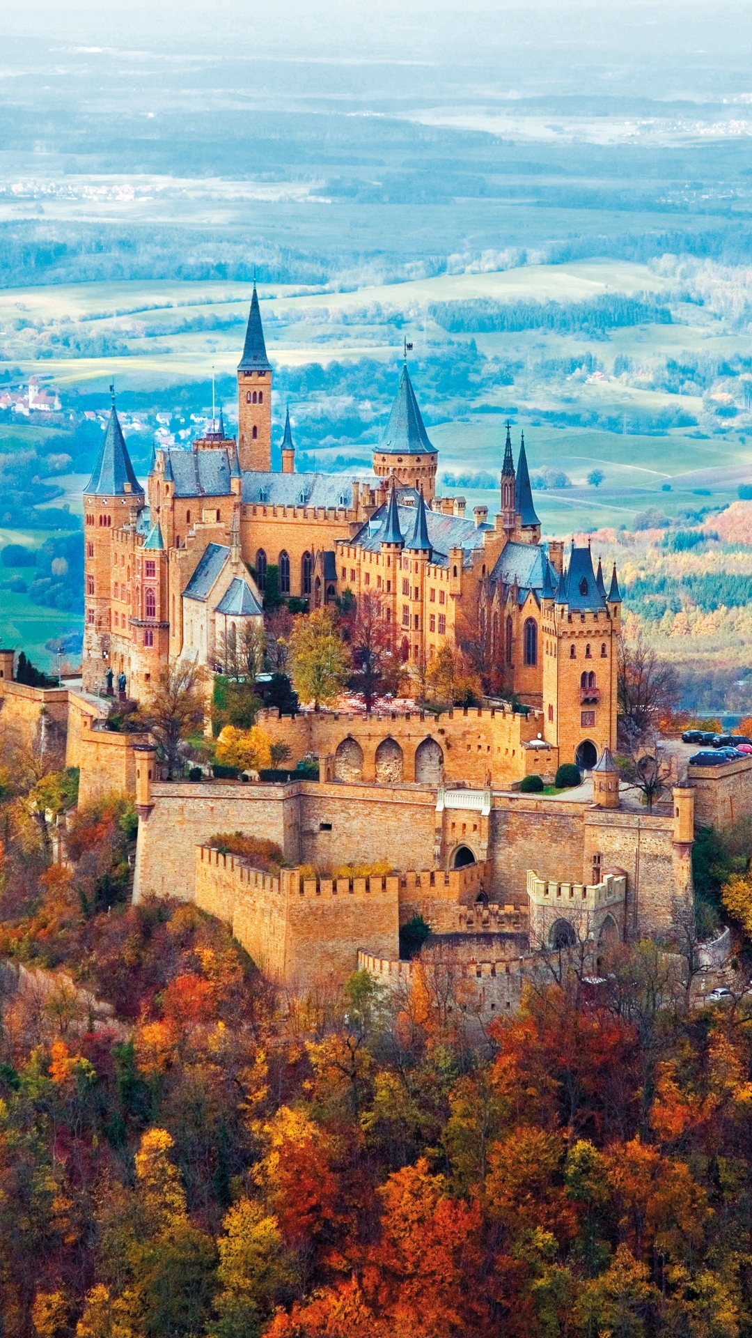 Baixar papel de parede para celular de Outono, Castelos, Floresta, Cair, Castelo, Feito Pelo Homem, Castelo Hohenzollern gratuito.
