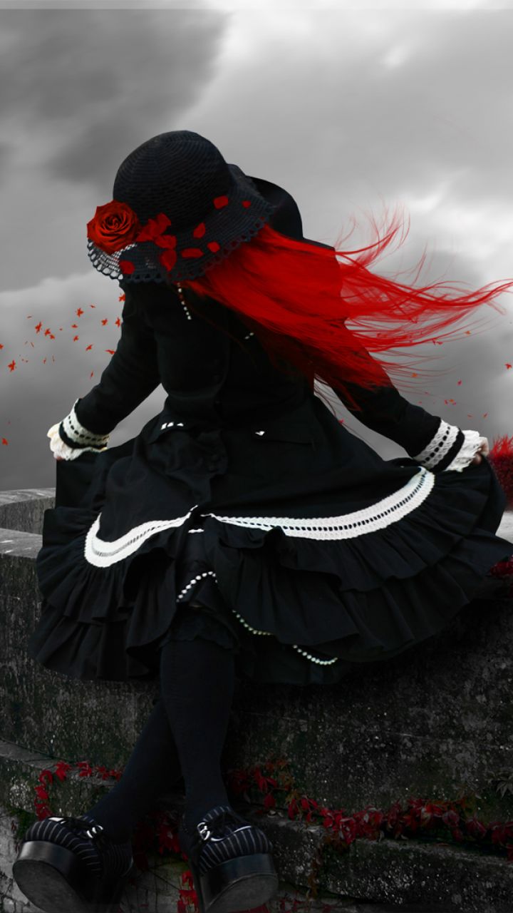 Download mobile wallpaper Gothic, Dark, Red Hair for free.