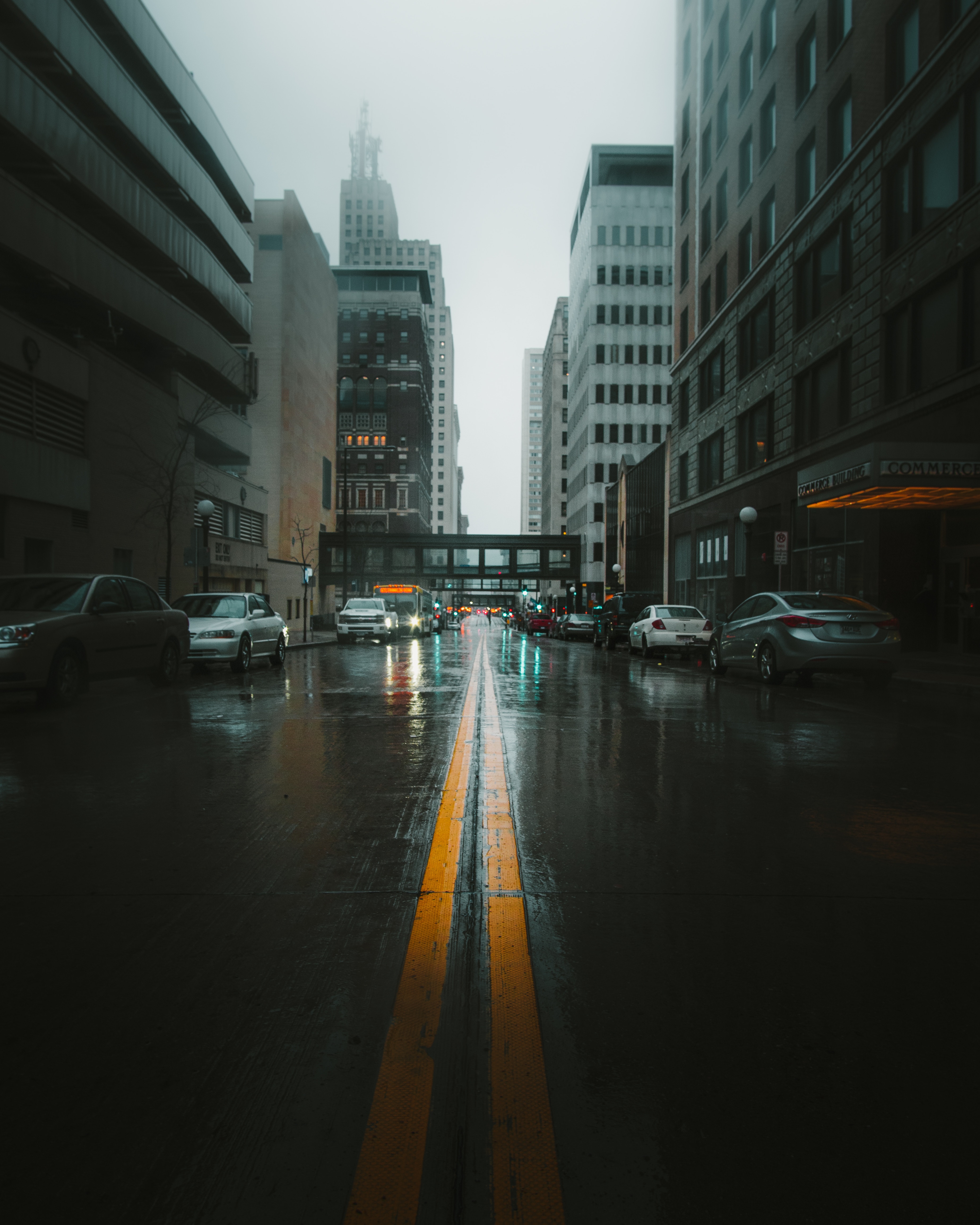Free download wallpaper Fog, Cities, Cars, Markup, Street, City on your PC desktop