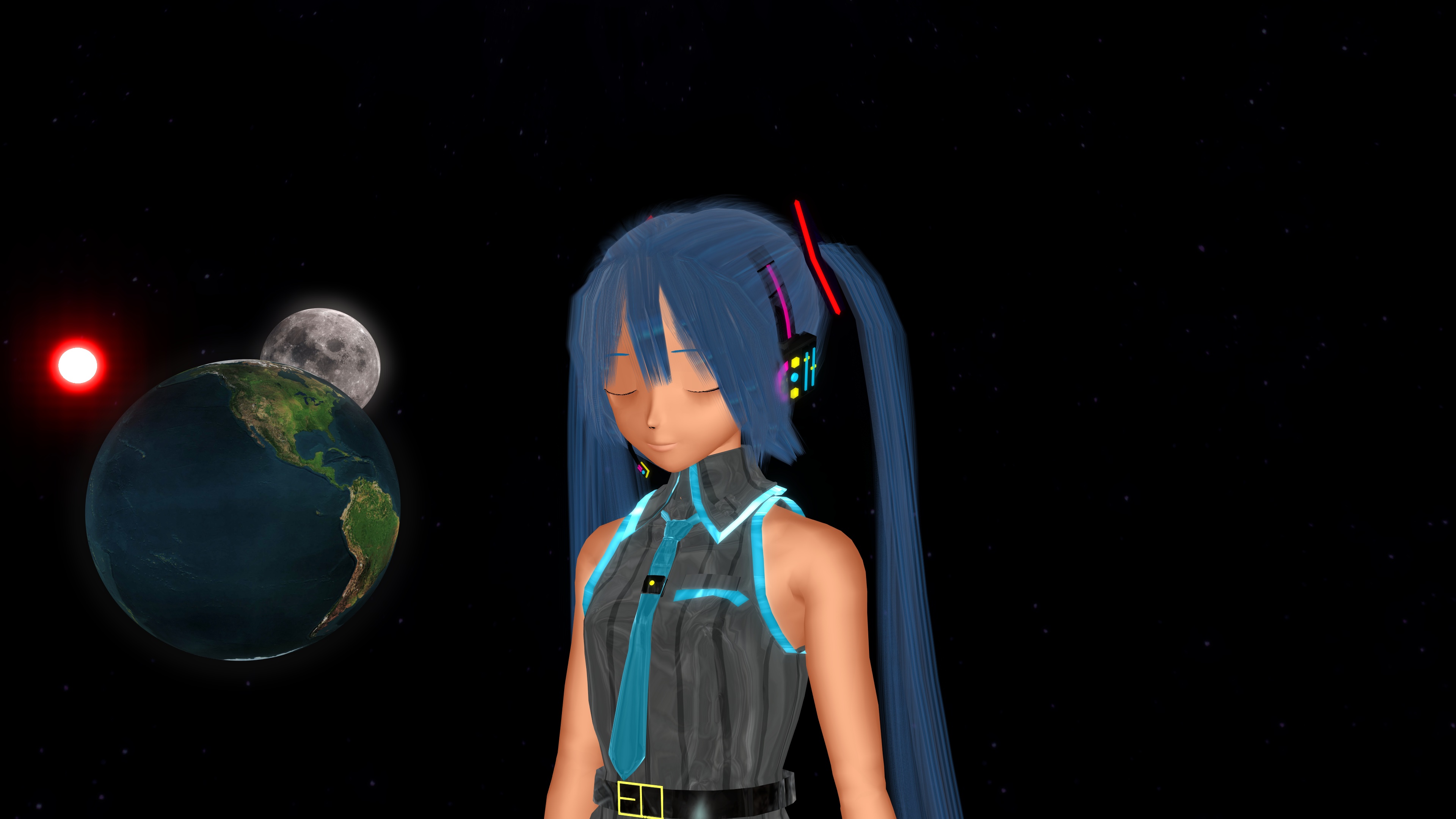 Free download wallpaper Anime, Sun, Moon, Earth, Vocaloid, Blue Hair, Hatsune Miku on your PC desktop