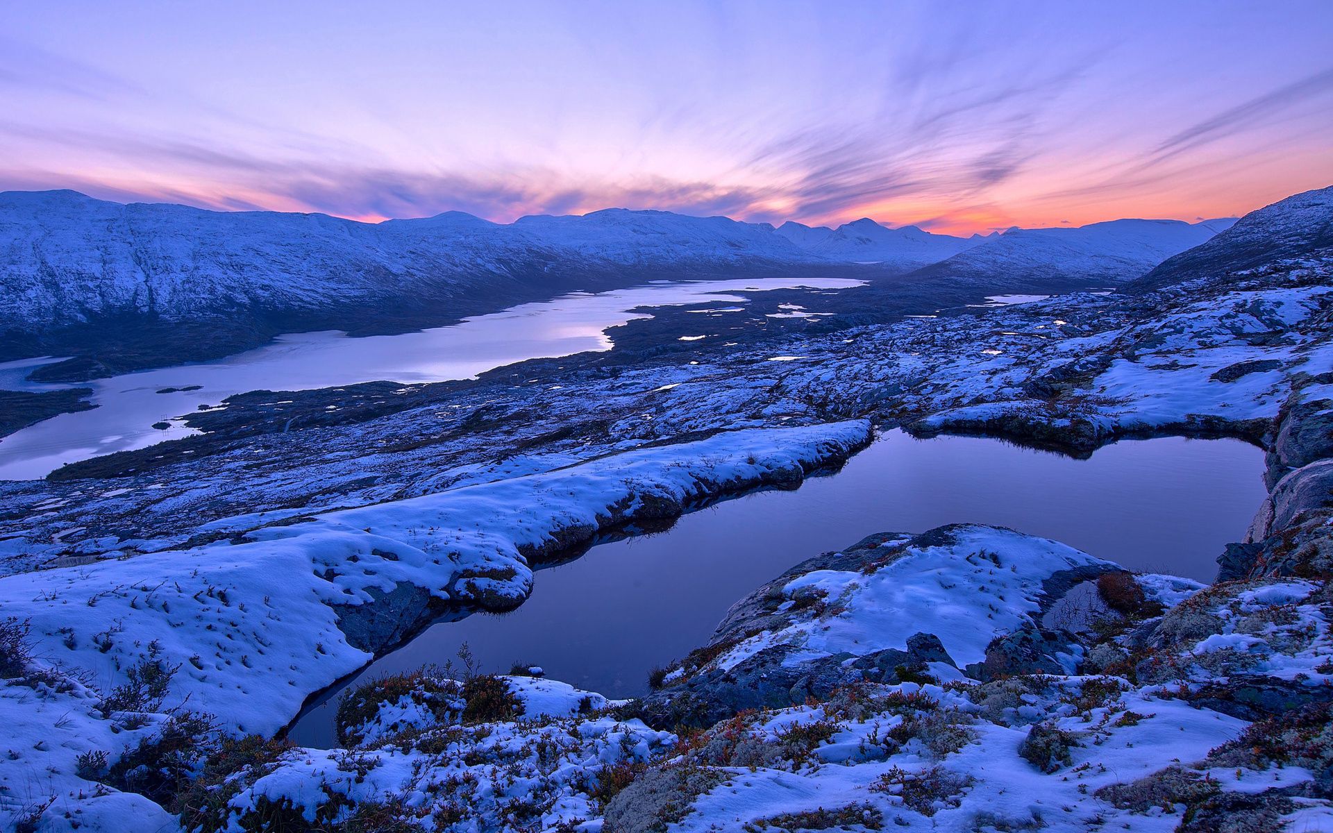 PCデスクトップに自然, 湖, イブニング, 夕方, 雪, 冬画像を無料でダウンロード