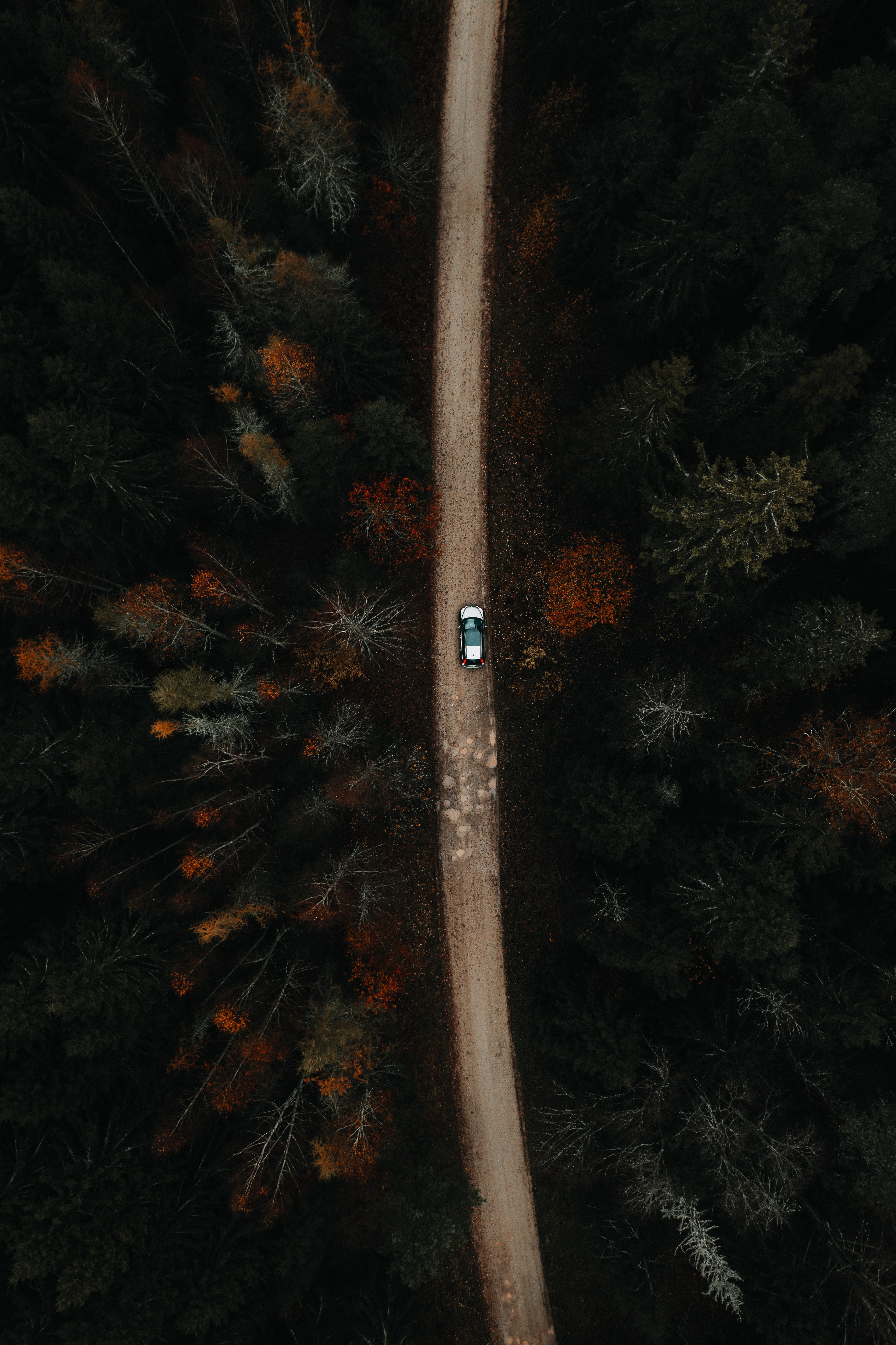 Download mobile wallpaper Miscellaneous, View From Above, Miscellanea, Road, Car, Forest for free.