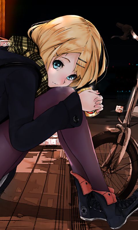 Download mobile wallpaper Anime, Blonde, Vocaloid, Scarf, Blue Eyes, Rin Kagamine, Pantyhose for free.