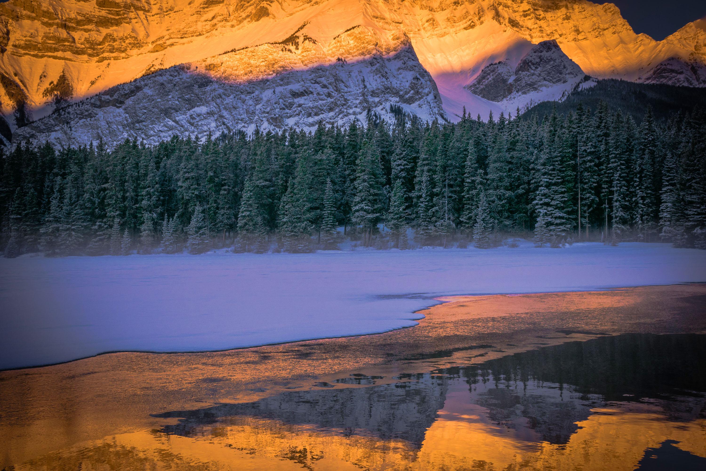 Baixe gratuitamente a imagem Inverno, Natureza, Gelo, Lago, Canadá, Floresta, Terra/natureza, Lago Dois Jack na área de trabalho do seu PC