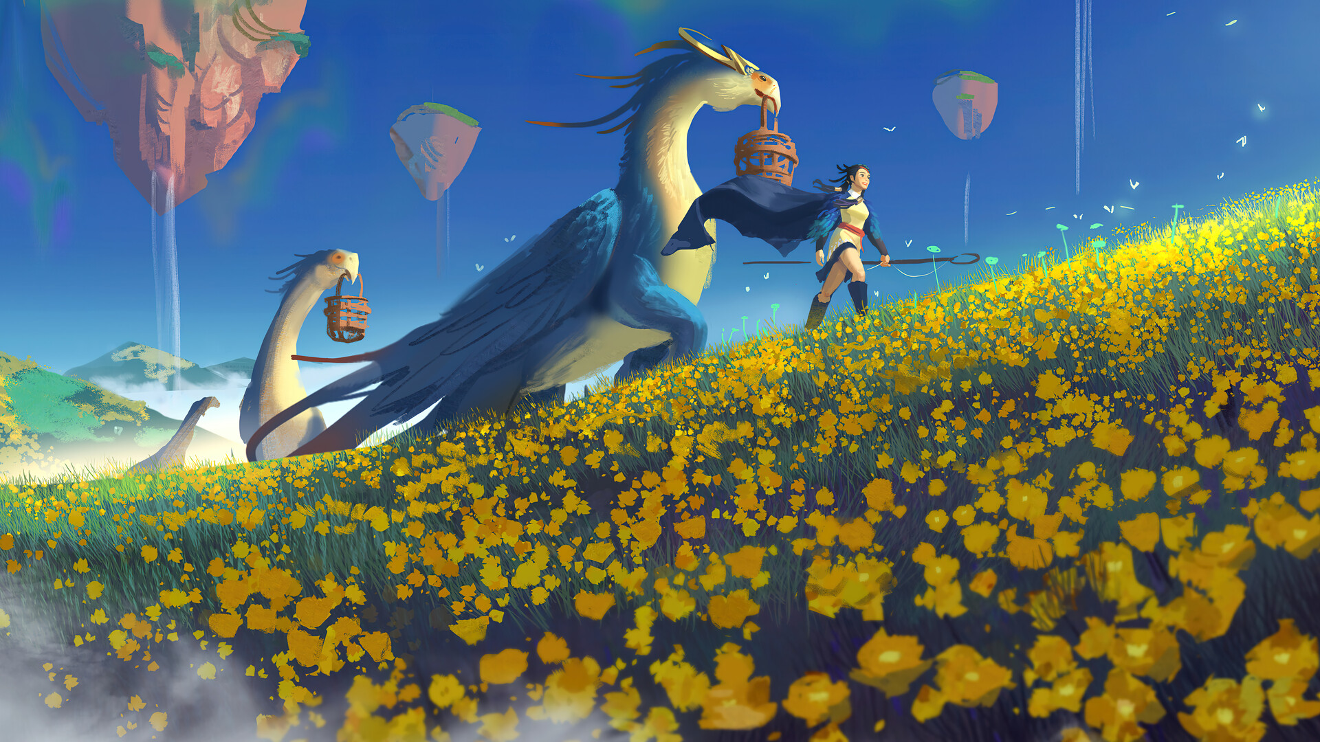 Download mobile wallpaper Fantasy, Creature, Yellow Flower for free.