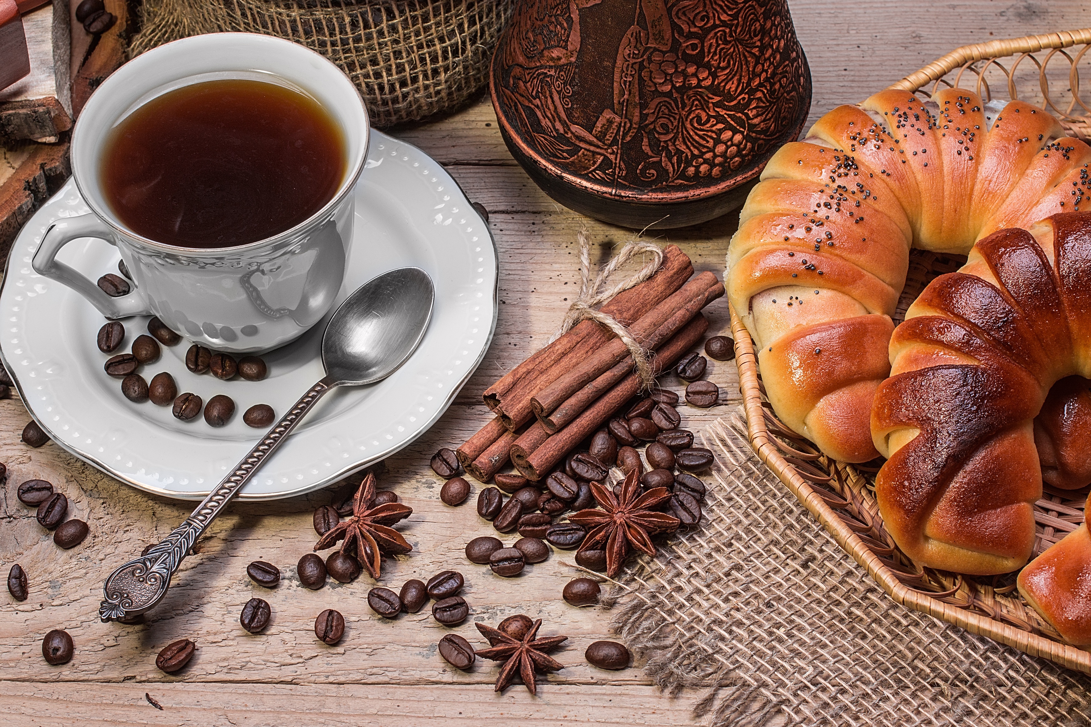 Free download wallpaper Food, Coffee, Still Life, Cinnamon, Cup, Drink, Viennoiserie on your PC desktop