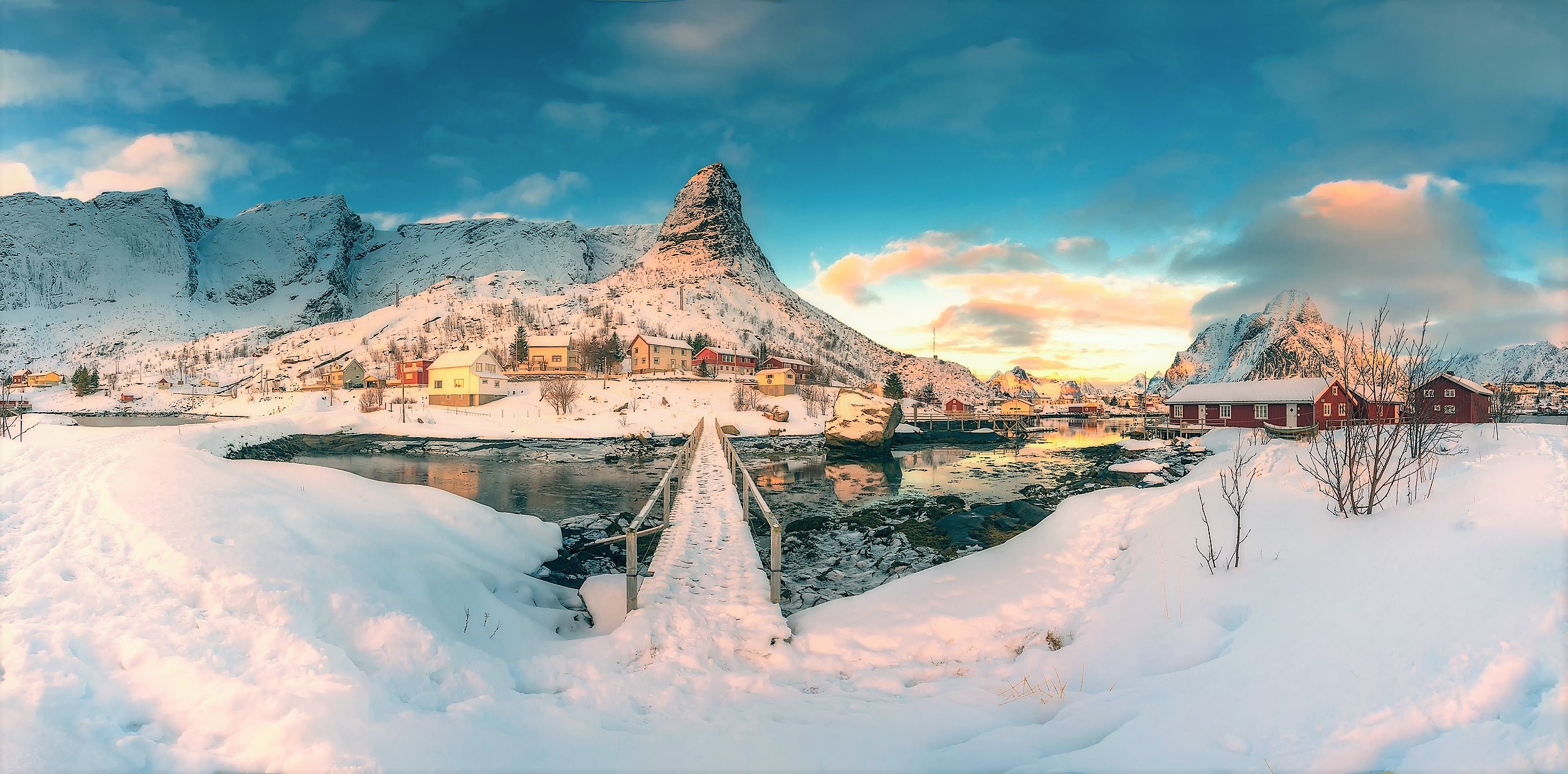 Download mobile wallpaper Winter, Snow, Mountain, Lake, Town, Man Made, Towns for free.