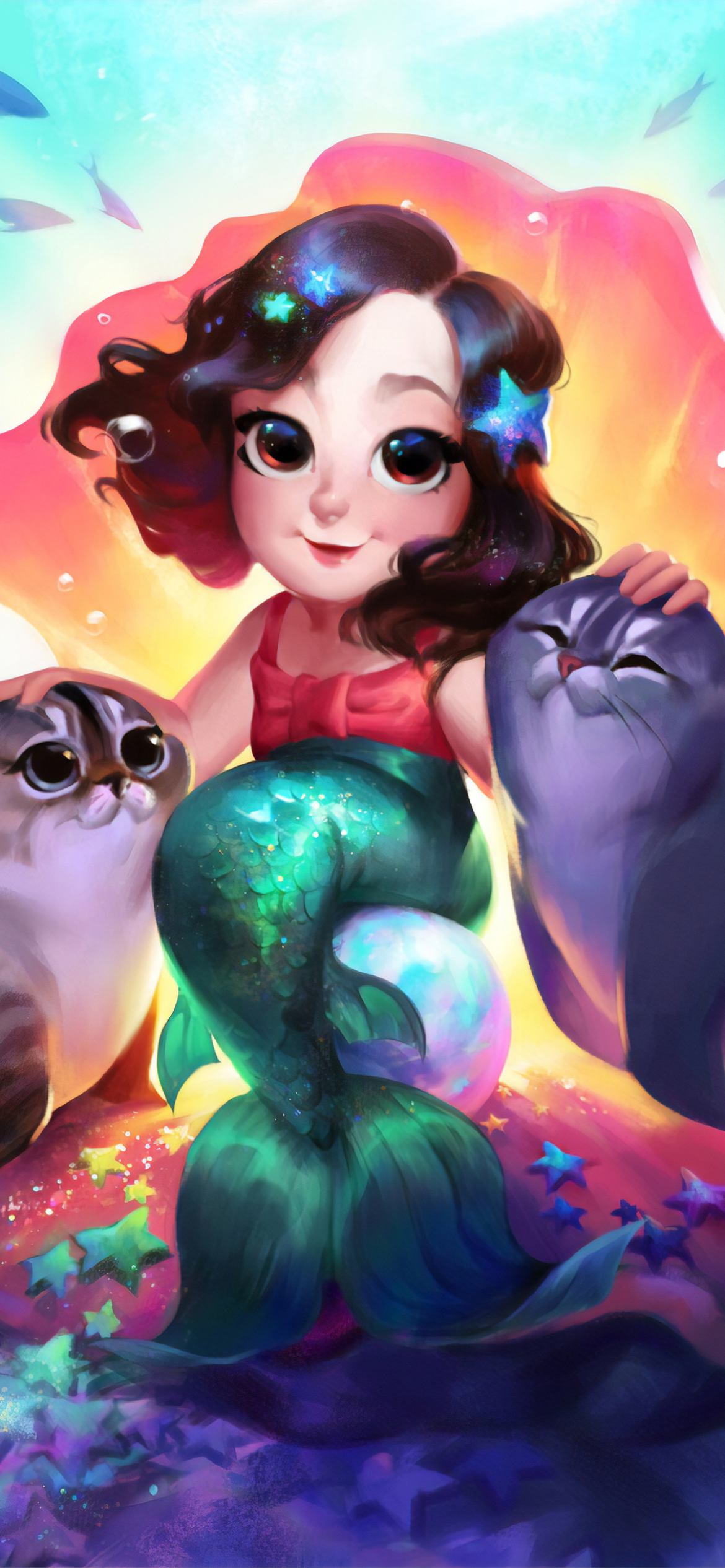 Download mobile wallpaper Fantasy, Underwater, Seal, Mermaid for free.