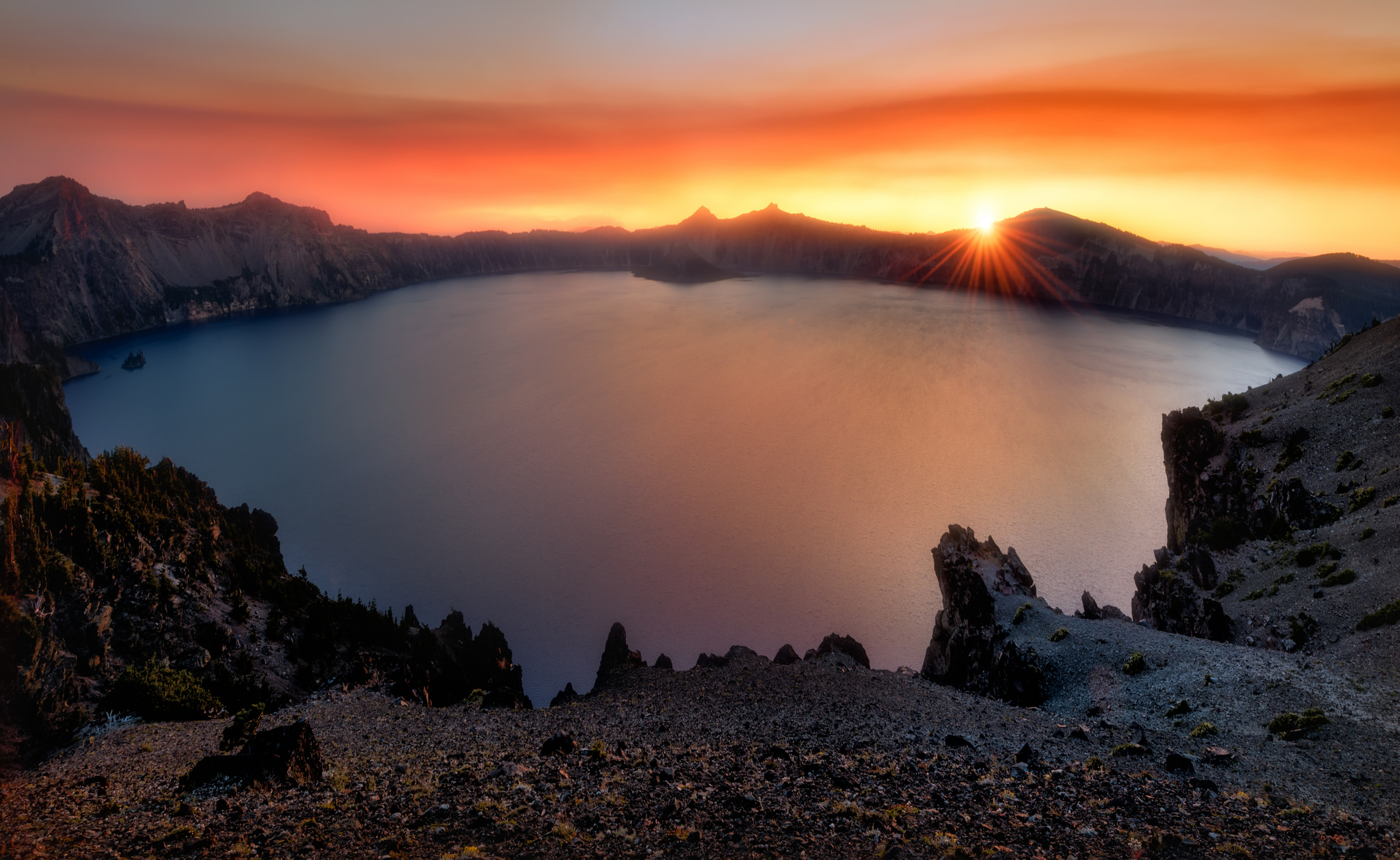 Descarga gratis la imagen Amanecer, Tierra/naturaleza, Lago Del Crater en el escritorio de tu PC