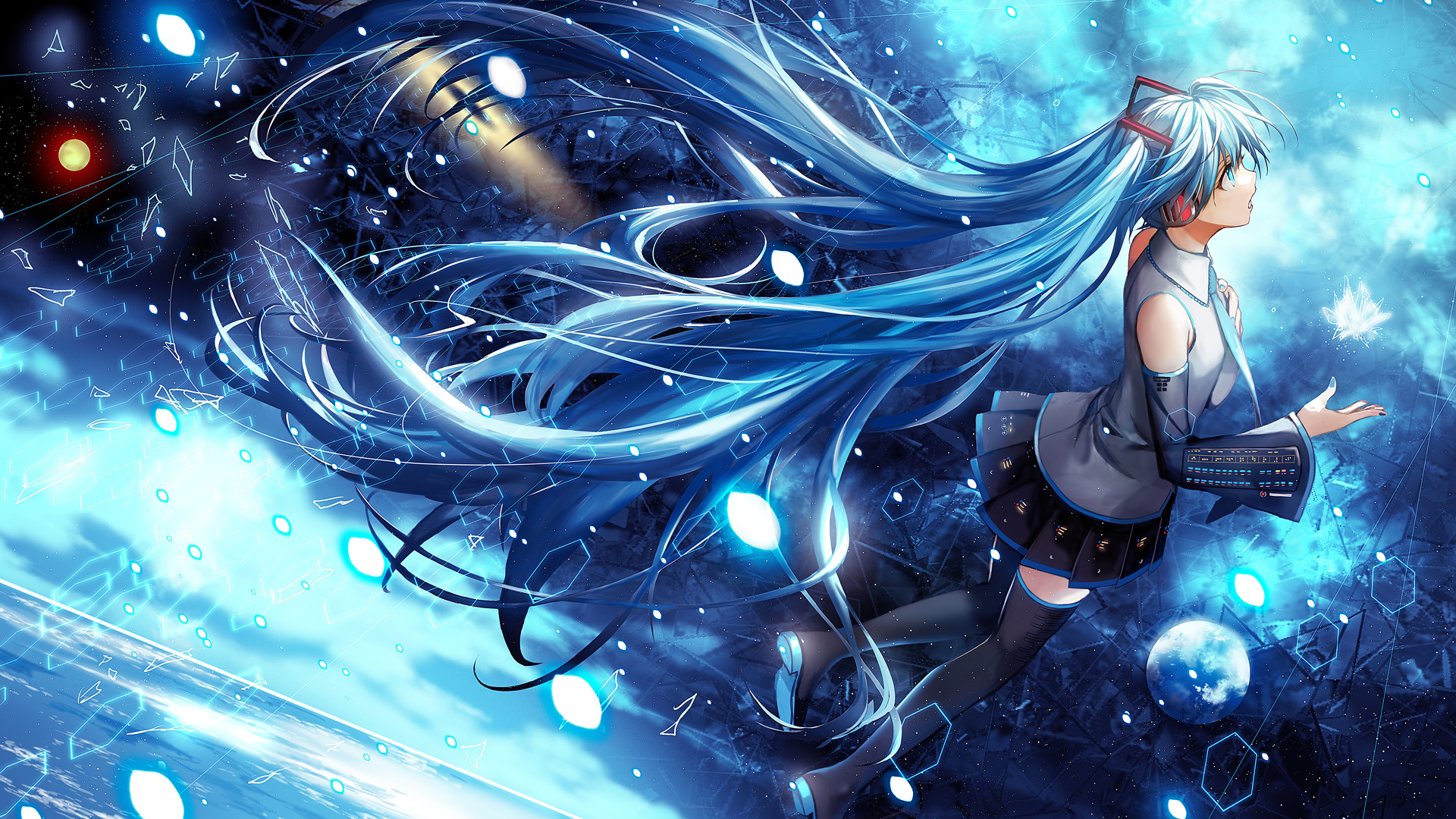 Free download wallpaper Anime, Space, Vocaloid, Hatsune Miku, Long Hair, Twintails on your PC desktop