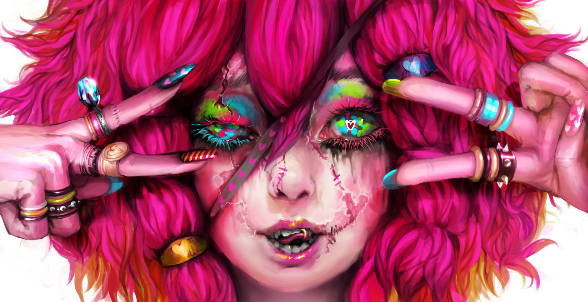 Download mobile wallpaper Halloween, Pink, Dark, Ring, Creature, Monster, Women for free.