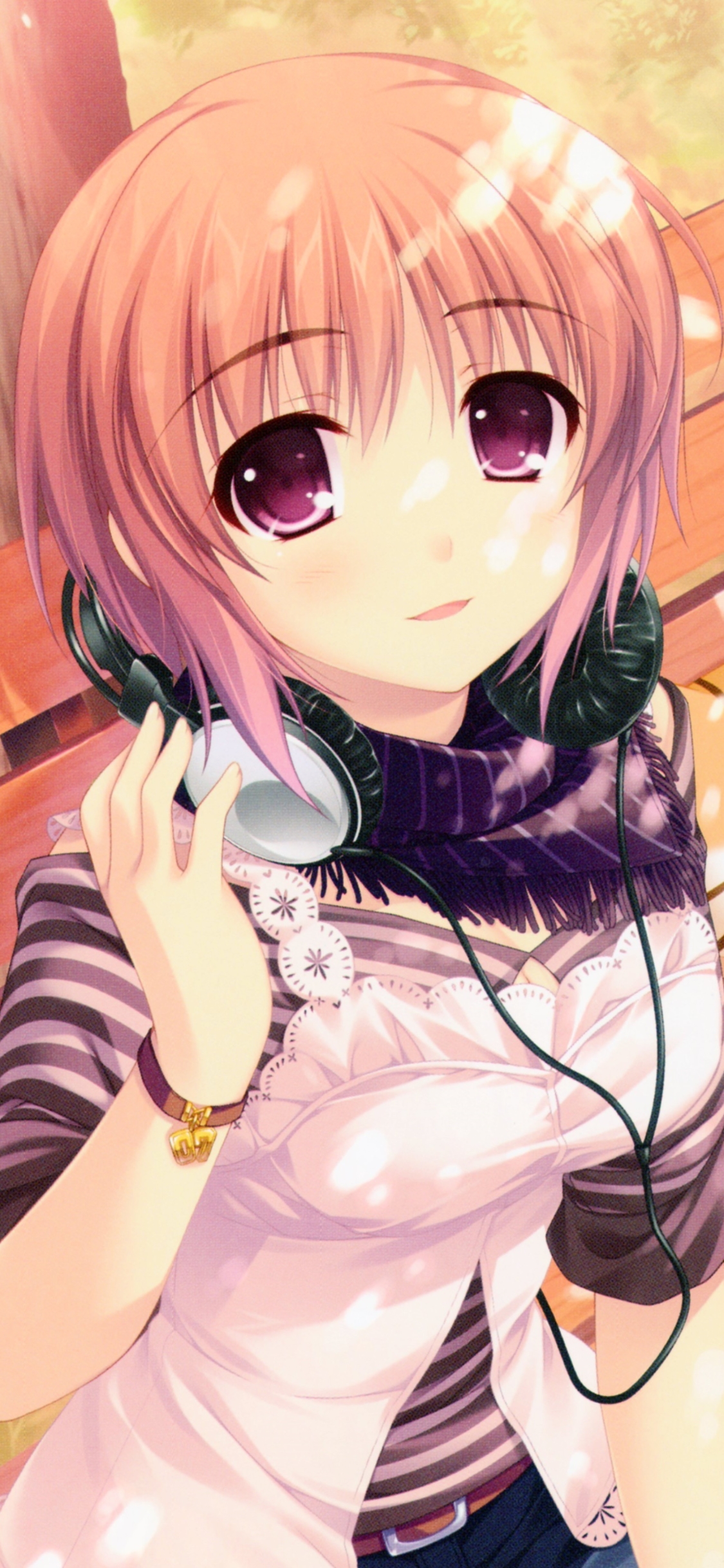 Download mobile wallpaper Anime, Headphones, Blonde, Brown Eyes, Short Hair for free.