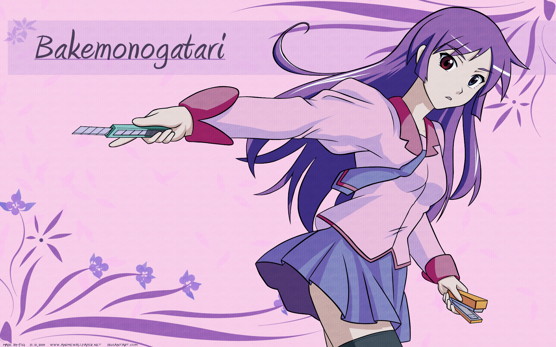 Baixar papel de parede para celular de Série Monogatari: Segunda Temporada, Hitagi Senjogahara, Monogatari (Série), Bakemonogatari, Cabelo Roxo, Anime gratuito.