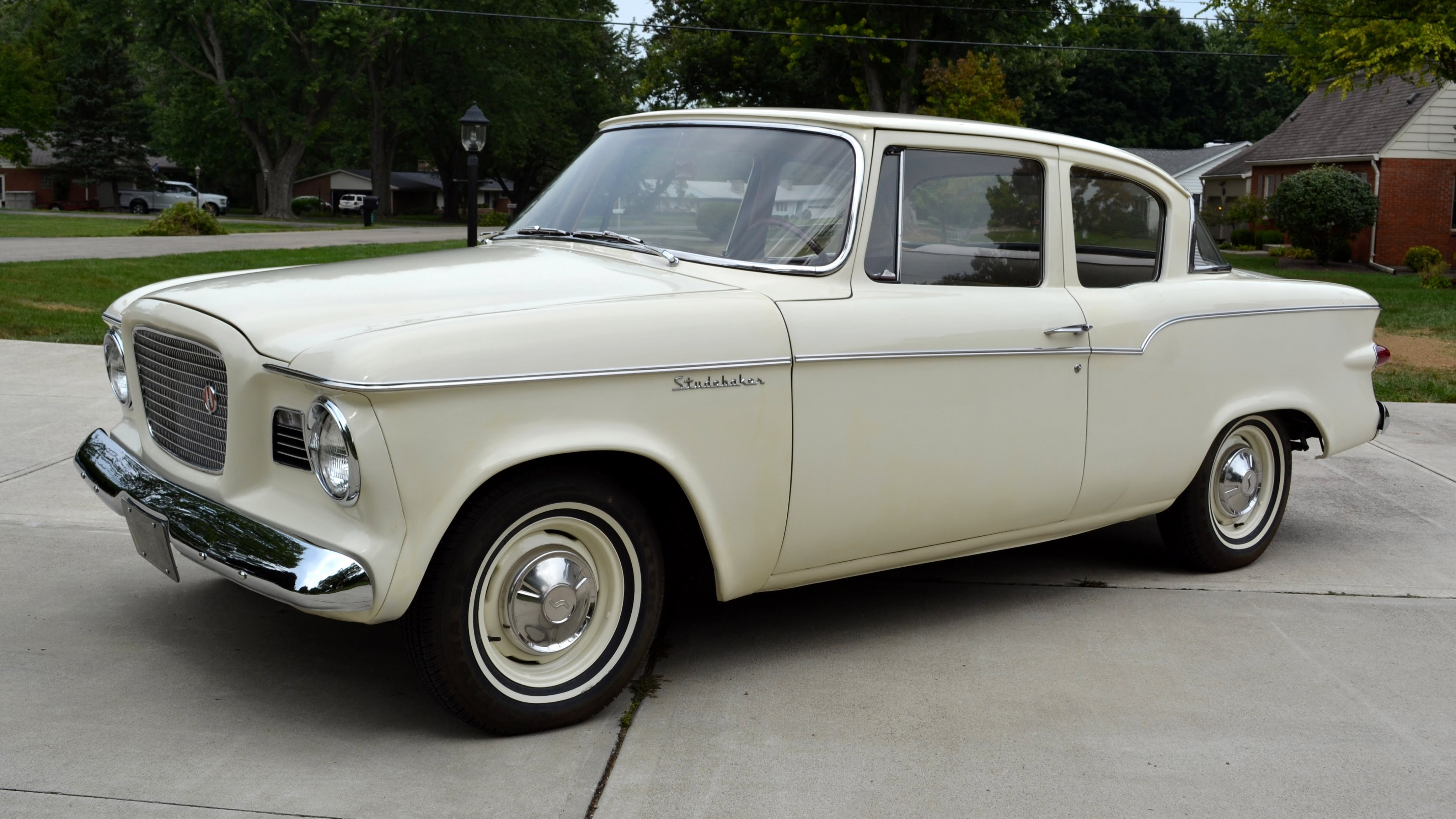 Download mobile wallpaper Car, Old Car, Vintage Car, Studebaker, Vehicles, White Car, Studebaker Lark for free.
