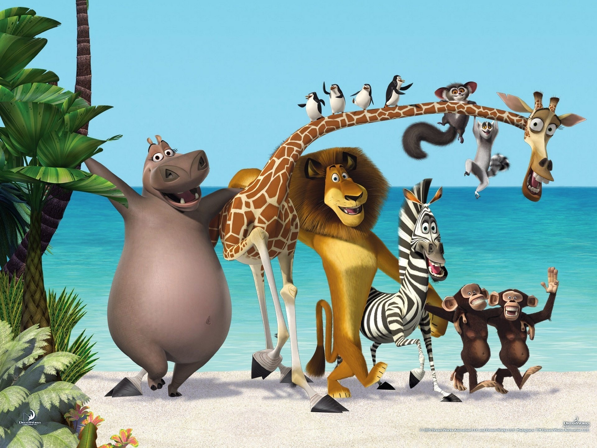 penguin, movie, madagascar 3: europe's most wanted, giraffe, hippo, lion, monkey